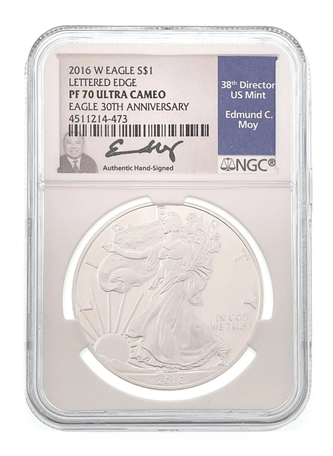 2016-W AMERICAN SILVER EAGLE 30TH ANNIVERSARY LETTERED EDGE NGC PF70