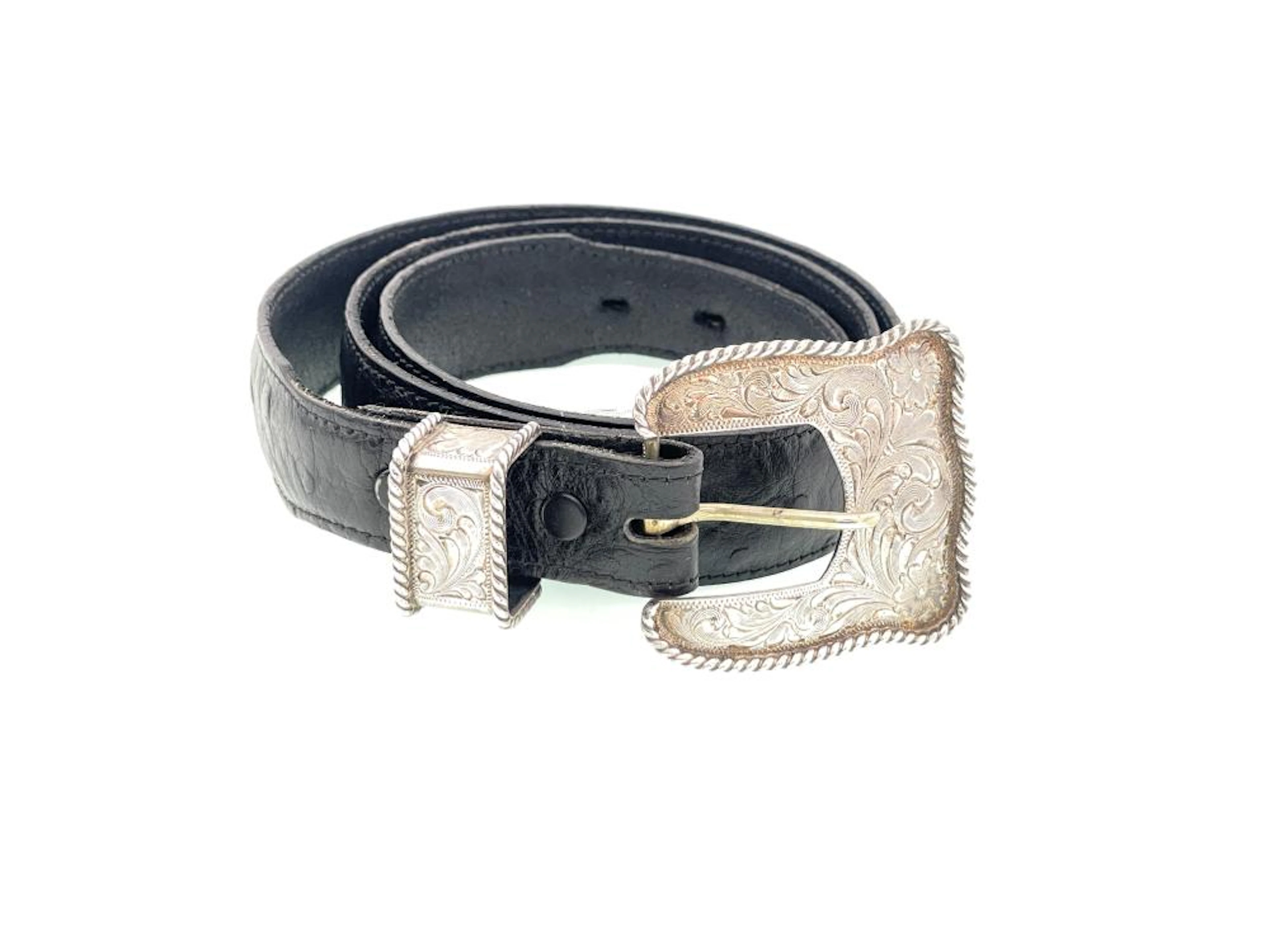 VOGT STERLING SILVER OSTRICH LEATHER BELT