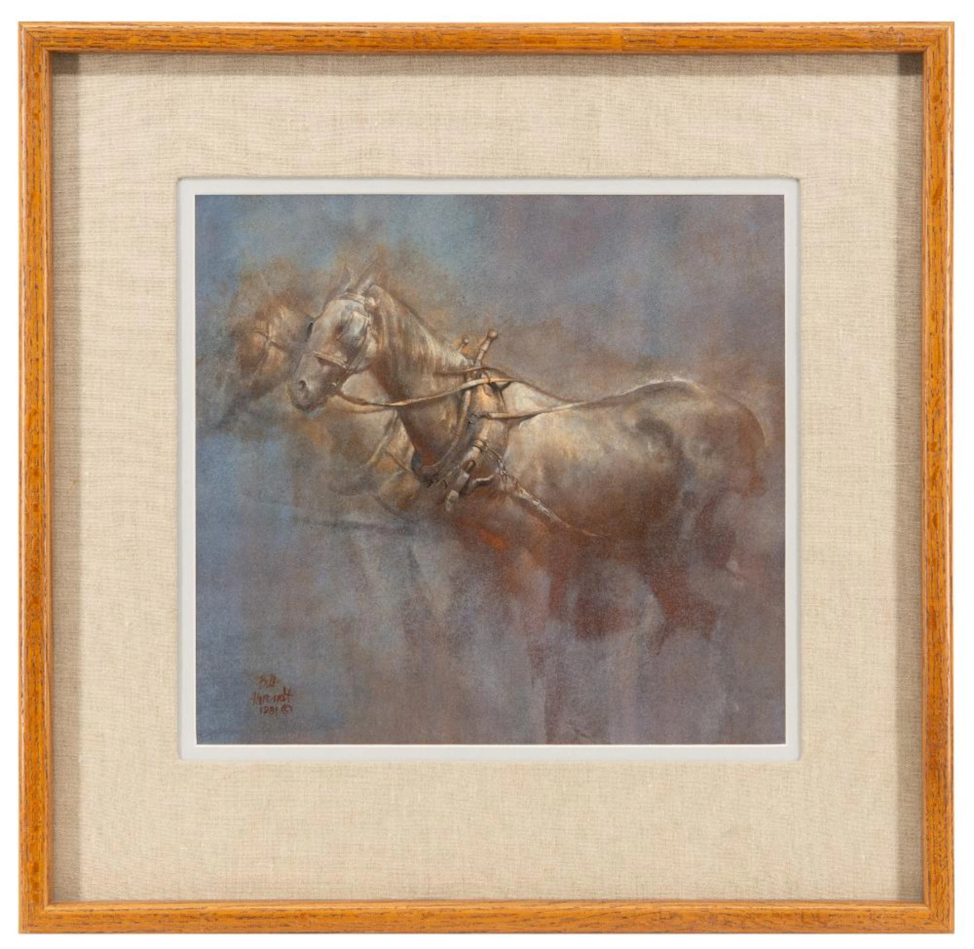 WILLIAM AHRENDT "HORSES, 1981" MIXED MEDIA ON PAPER