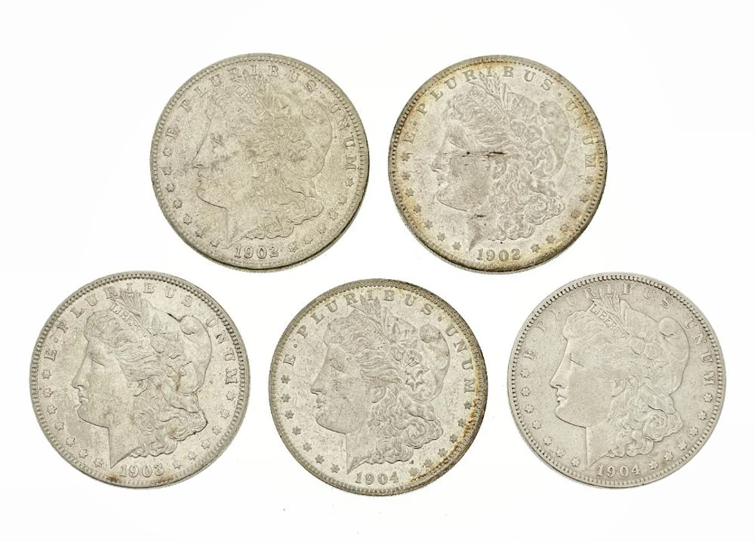 LOT OF 5 ASSORTED 1902-1904 MORGAN SILVER DOLLARS