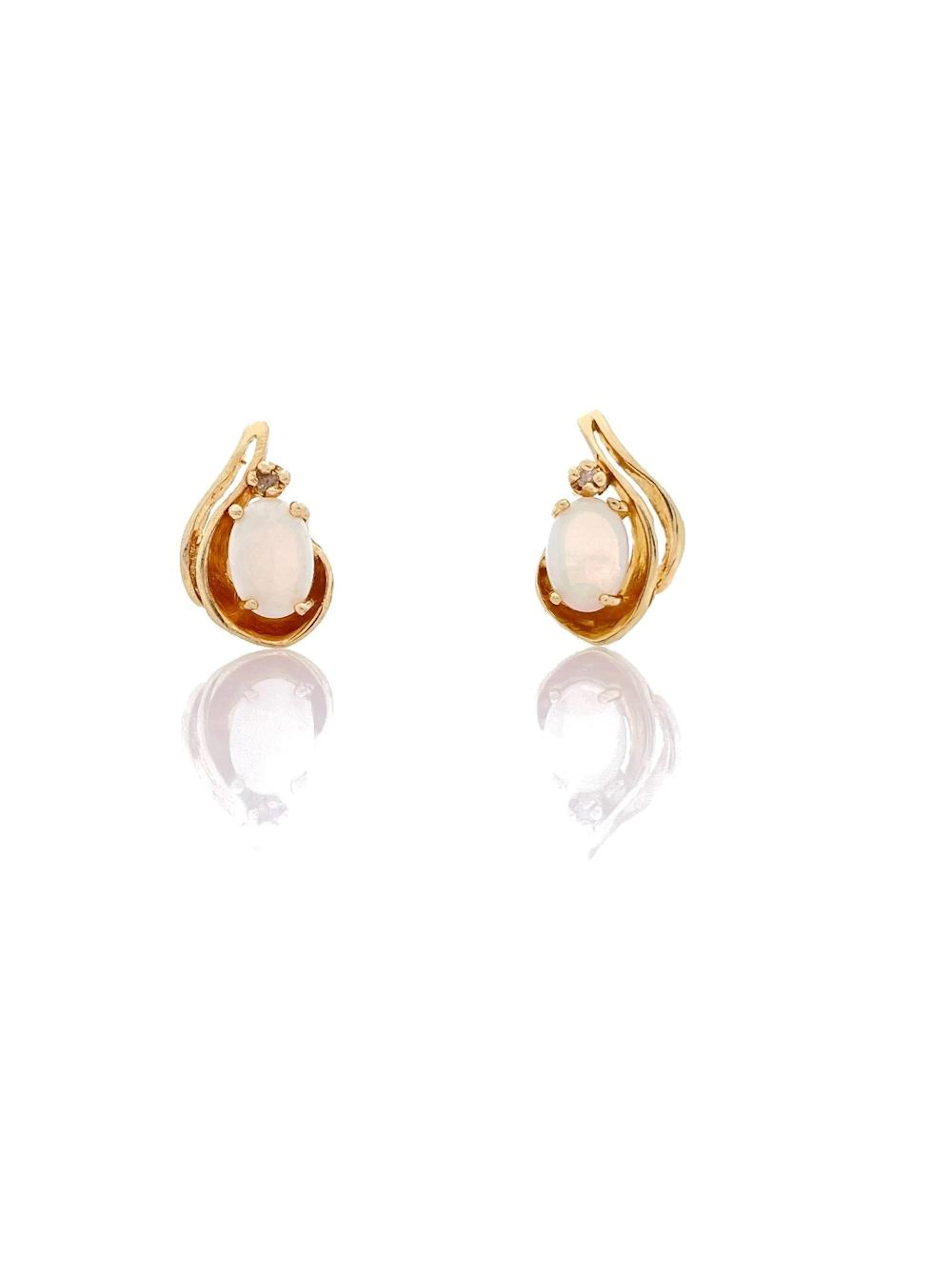 14K YELLOW GOLD .77CTTW OPAL & DIAMOND EARRINGS