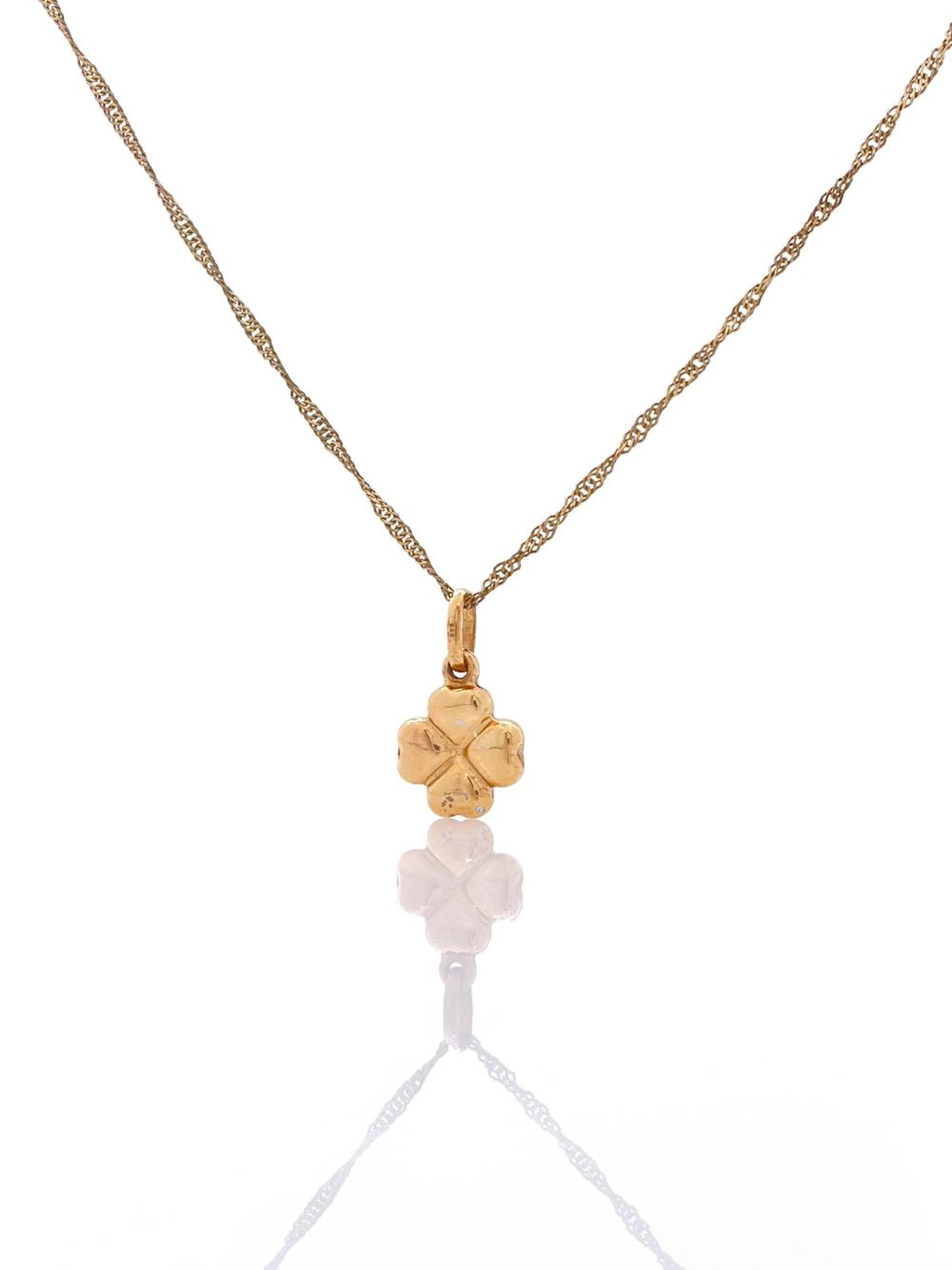14K YELLOW GOLD 4 LEAF CLOVER PENDANT NECKLACE