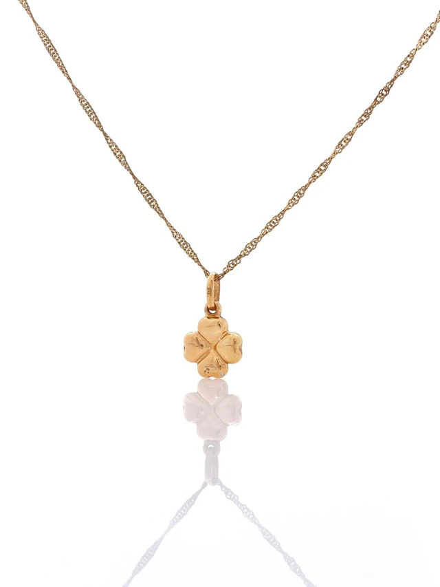 14K YELLOW GOLD 4 LEAF CLOVER PENDANT NECKLACE