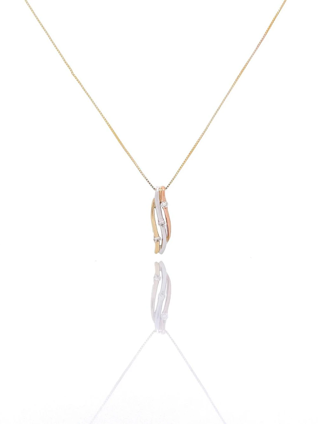 10K TRI-COLOR GOLD .12CTTW DIAMOND PENDANT NECKLACE