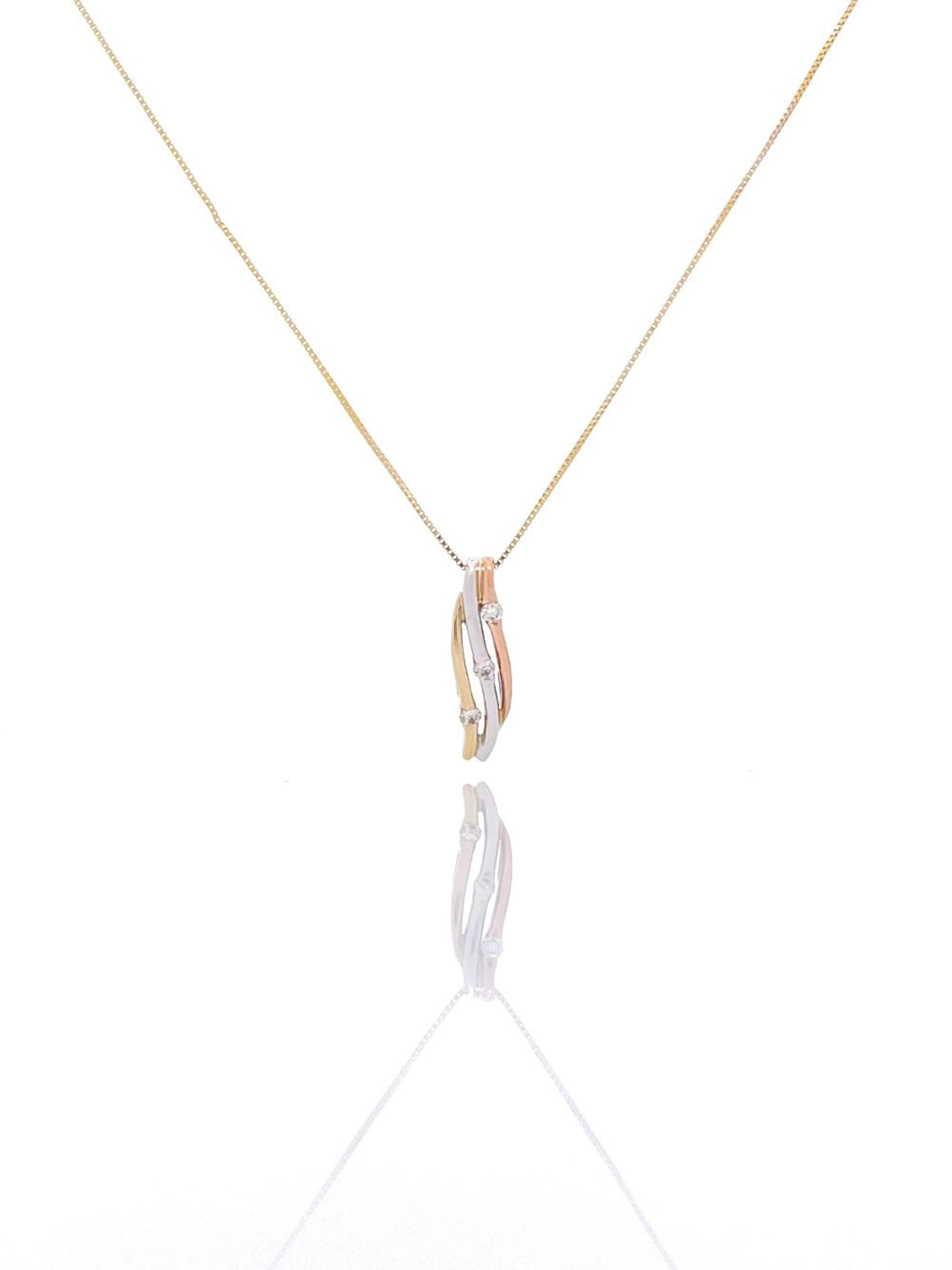 10K TRI-COLOR GOLD .12CTTW DIAMOND PENDANT NECKLACE