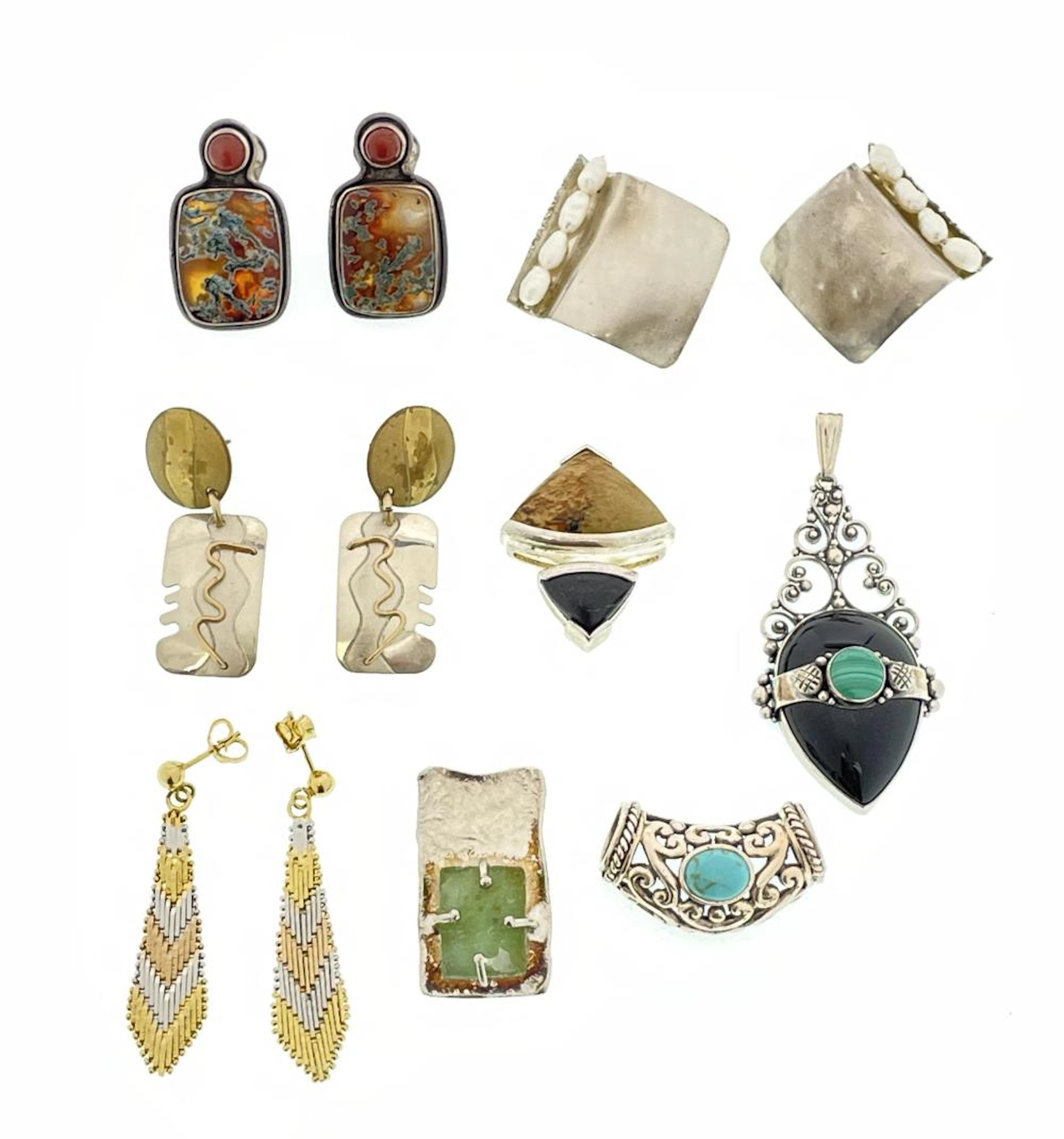 LOT OF 12 ASSORTED STERLING SILVER EARRINGS & PENDANTS