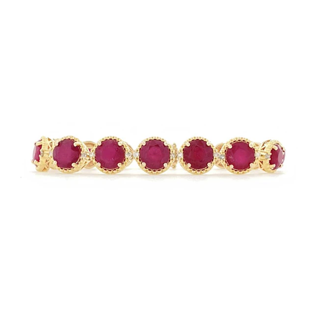 YAEL RUBIN GOLD OVERLAY STERLING SILVER 42.06CTTW RUBY & DIAMOND BRACELET
