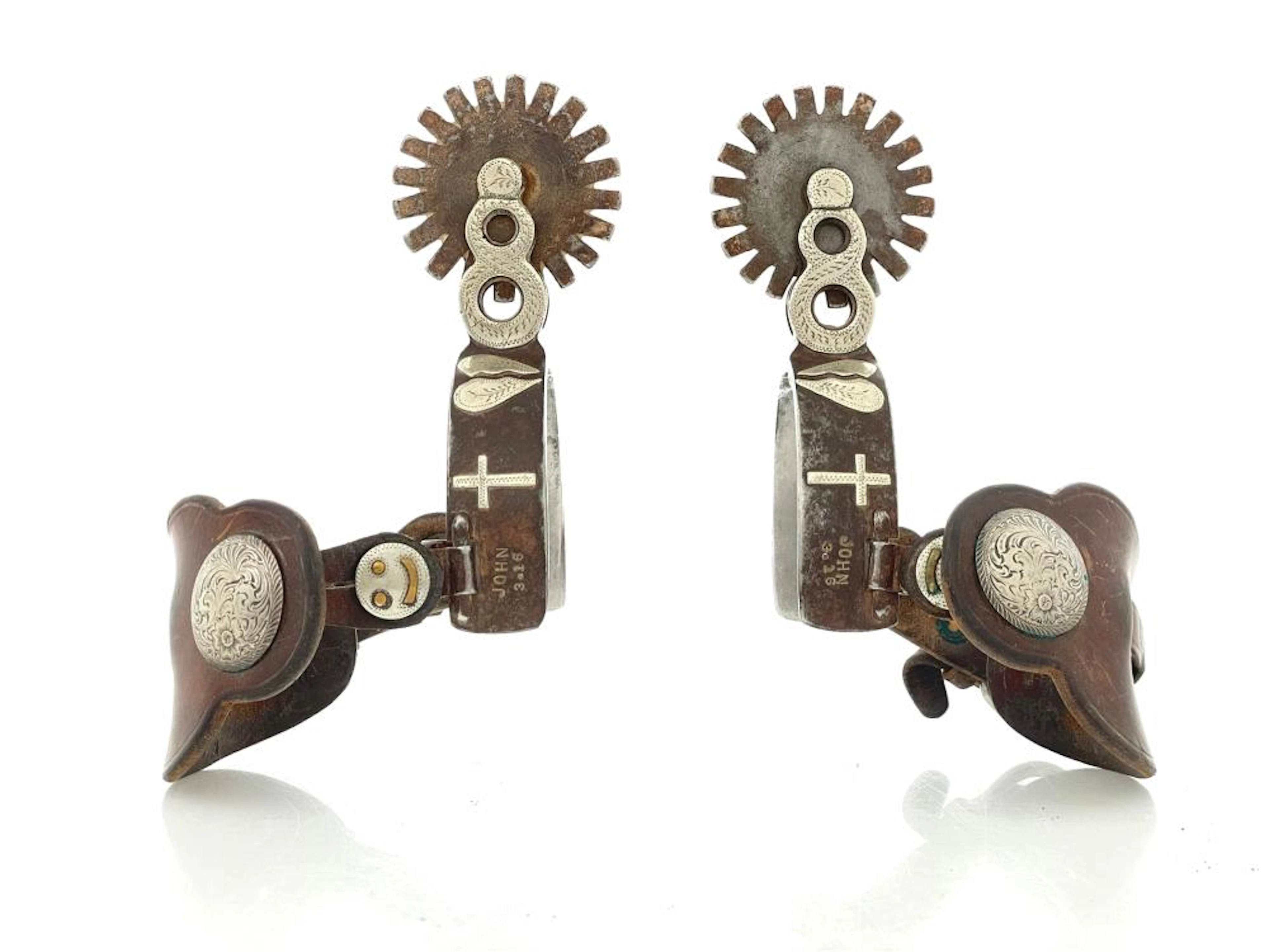 VINTAGE JERRY CATES DOUBLE MOUNTED SPURS