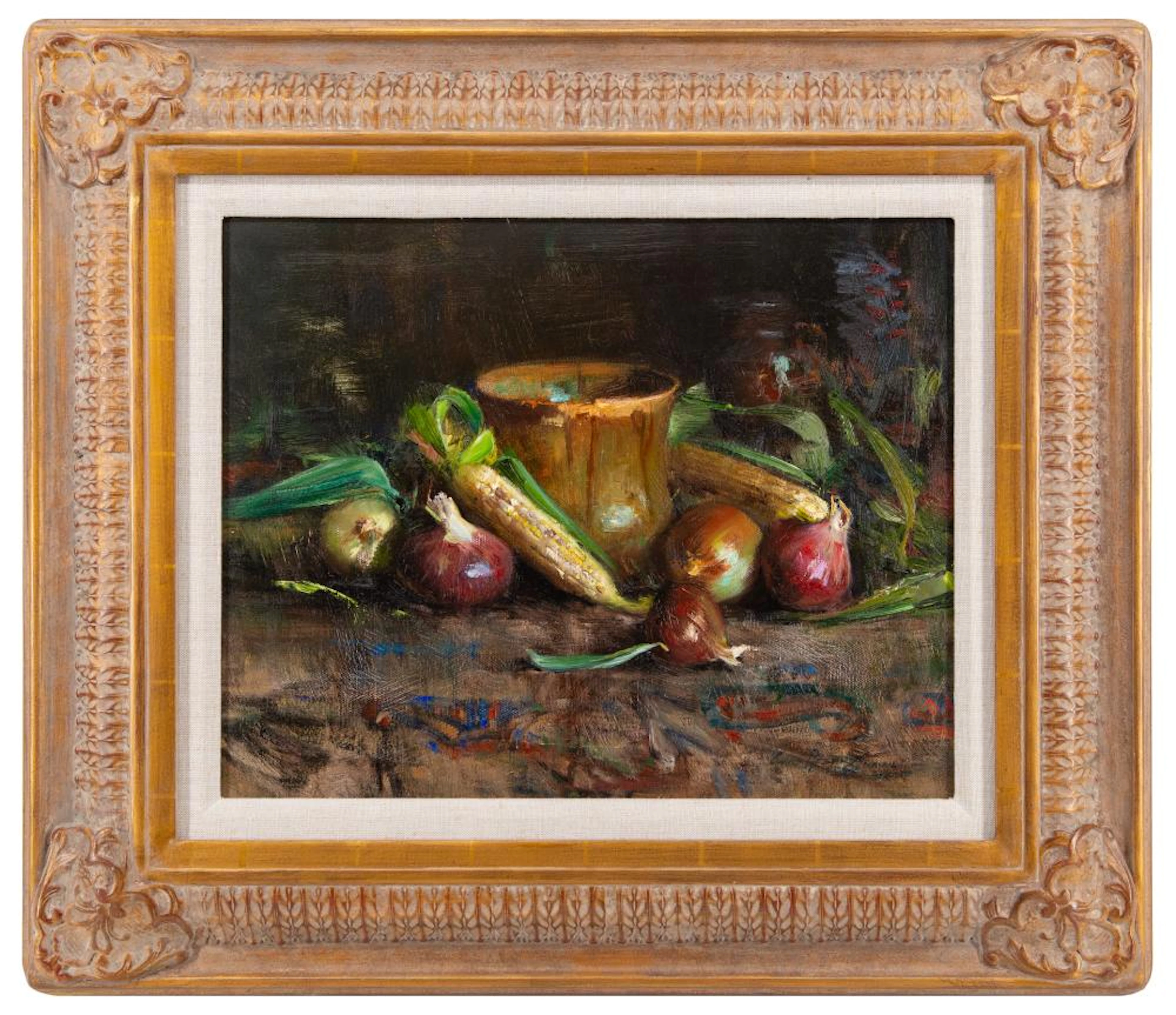 CYRUS AFSARY "CORN & ONIONS" OIL ON CANVAS