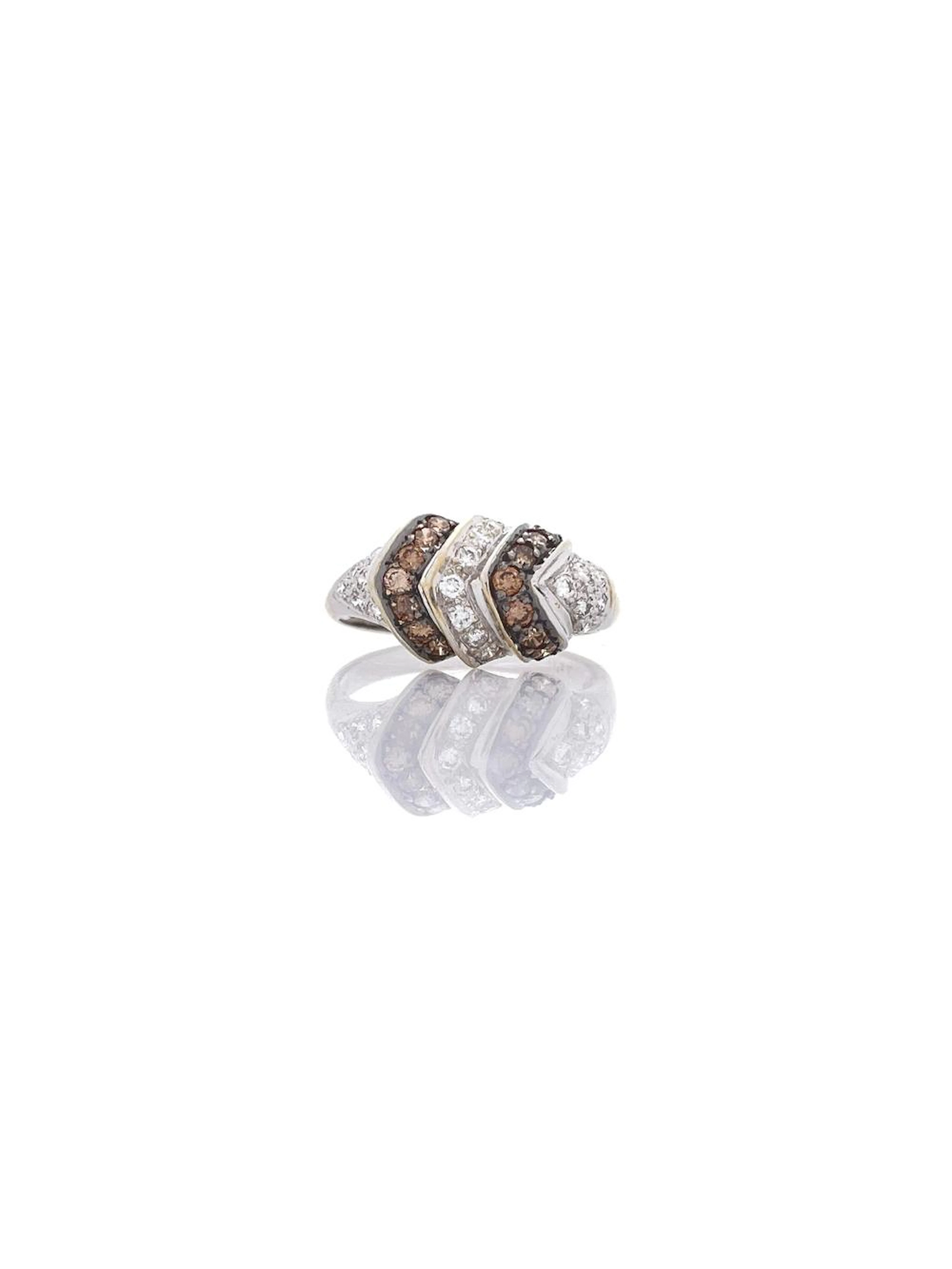 18K WHITE GOLD .73CTTW BROWN & WHITE DIAMOND RING