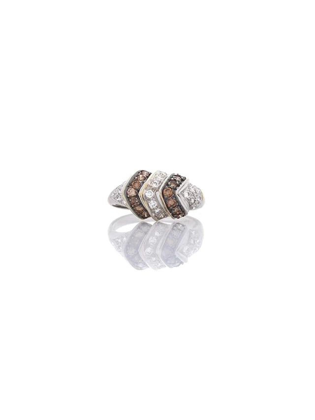 18K WHITE GOLD .73CTTW BROWN & WHITE DIAMOND RING