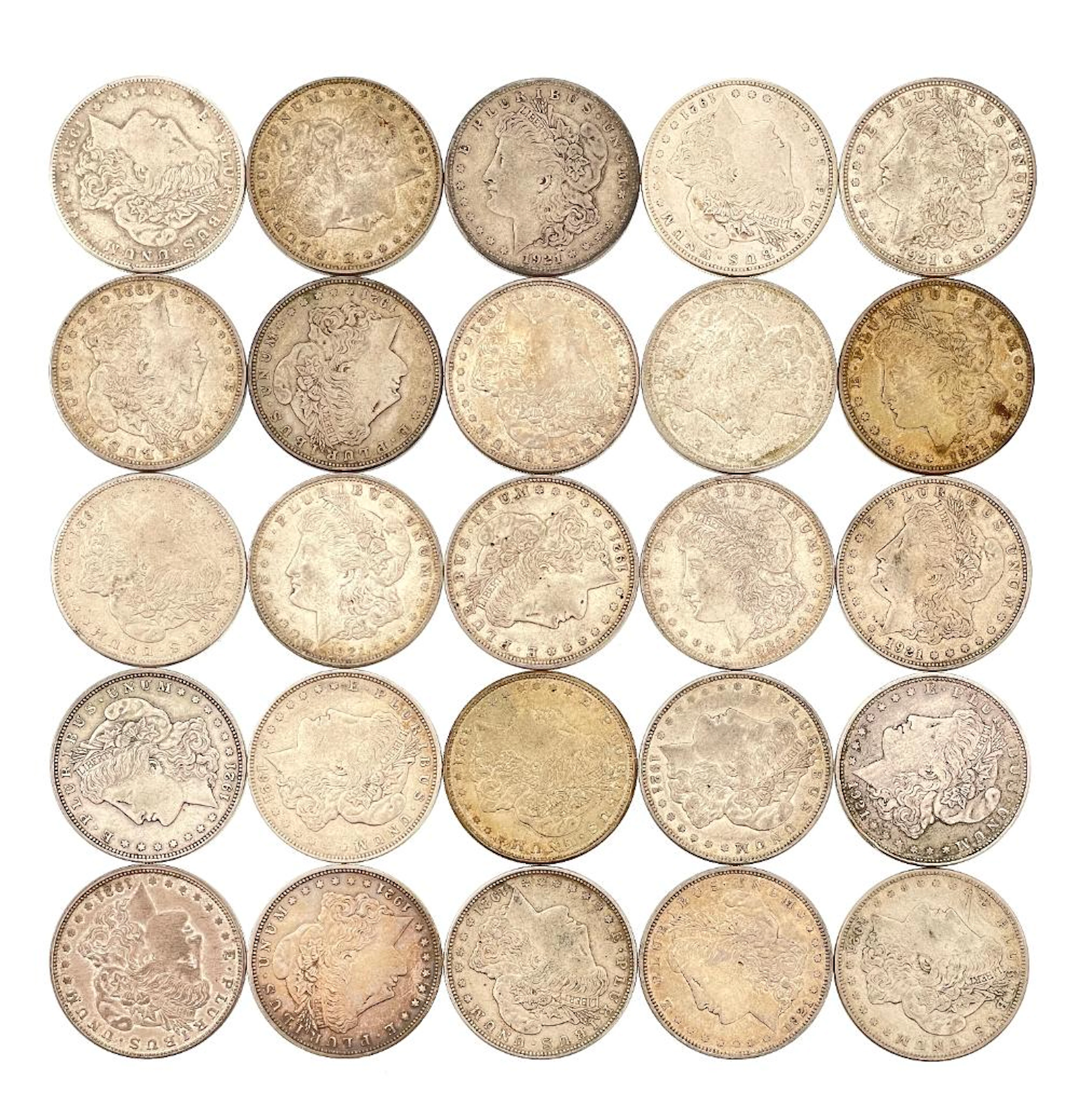 LOT OF 25 1921 MORGAN SILVER DOLLARS