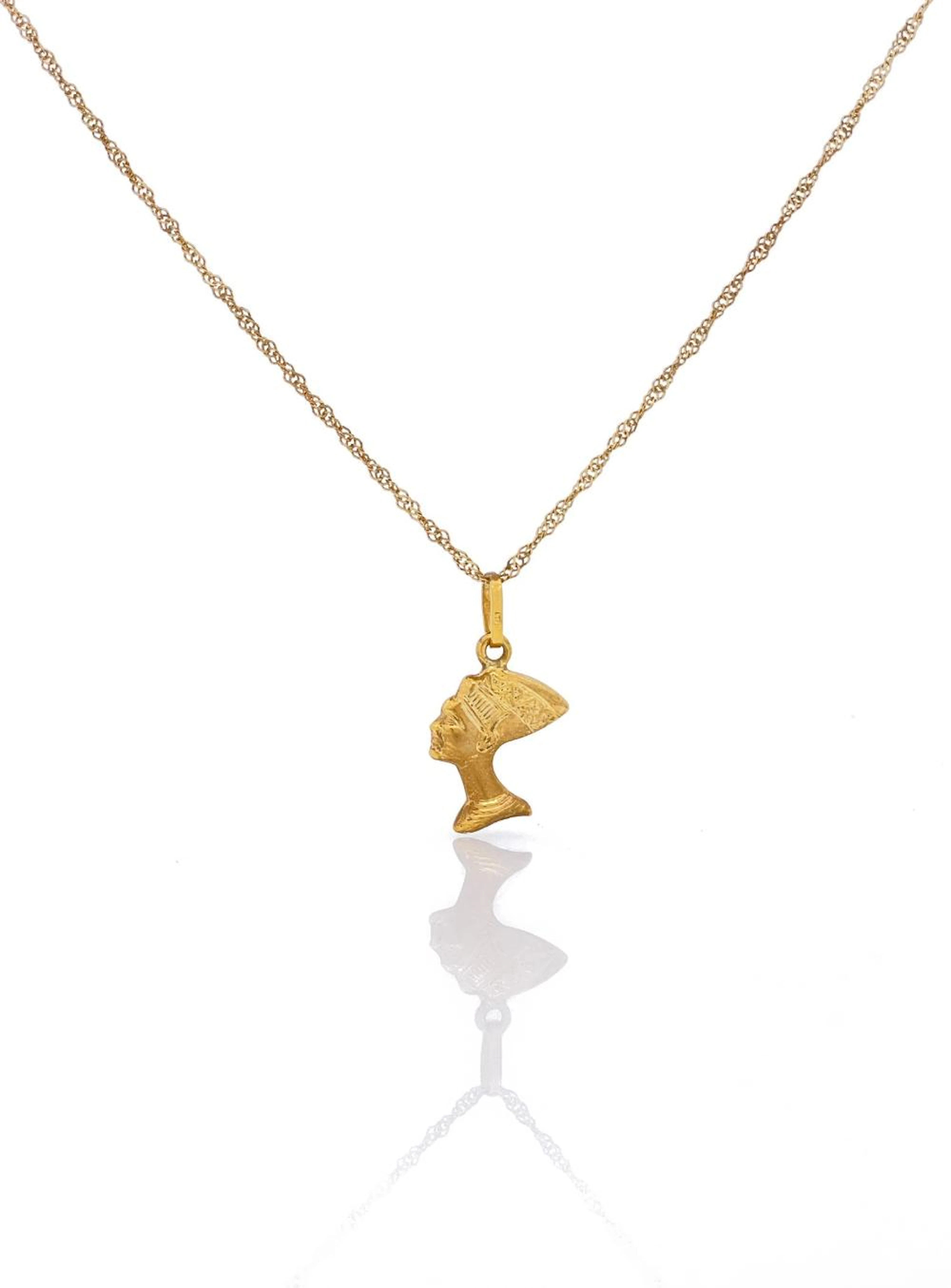 14K YELLOW GOLD EGYPTIAN QUEEN NEFERTITI PENDANT NECKLACE