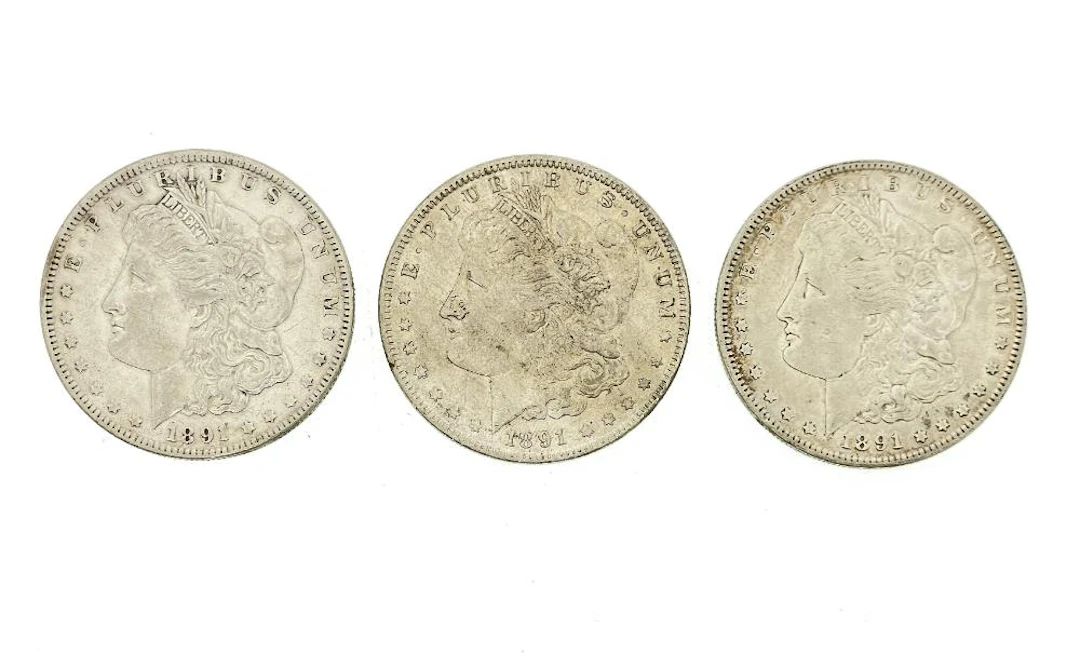 LOT OF 3 1891-P-O-S MORGAN SILVER DOLLARS