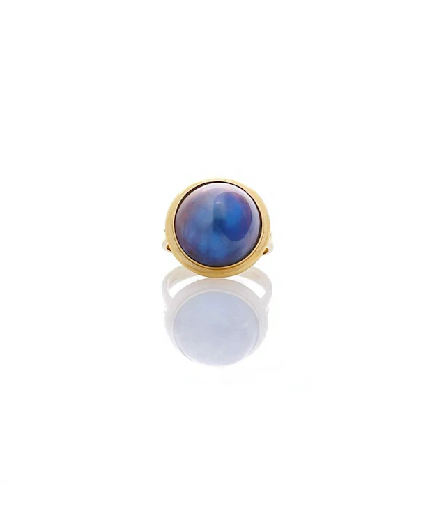 14K YELLOW GOLD BLACK TAHITIAN MABE PEARL RING
