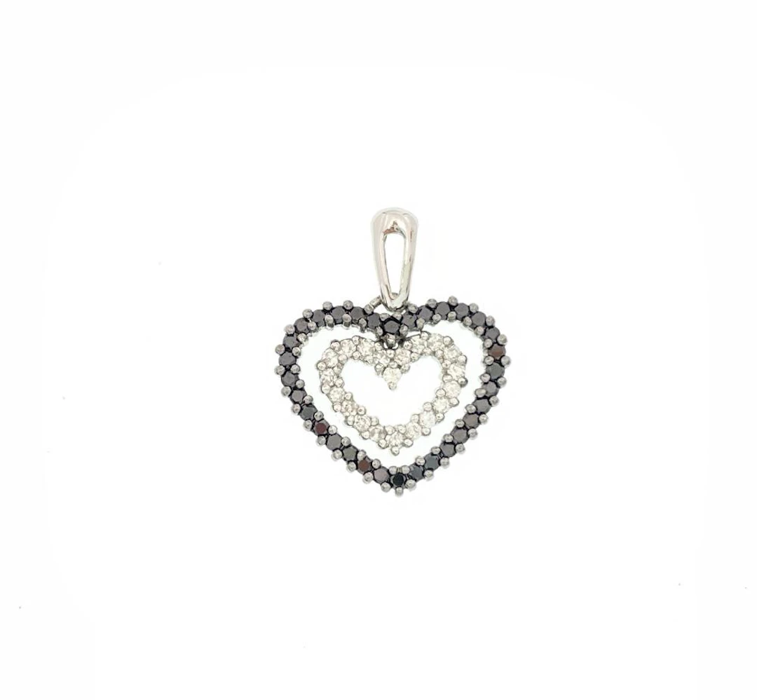 14K WHITE GOLD .64CTTW DIAMOND DOUBLE HEART PENDANT