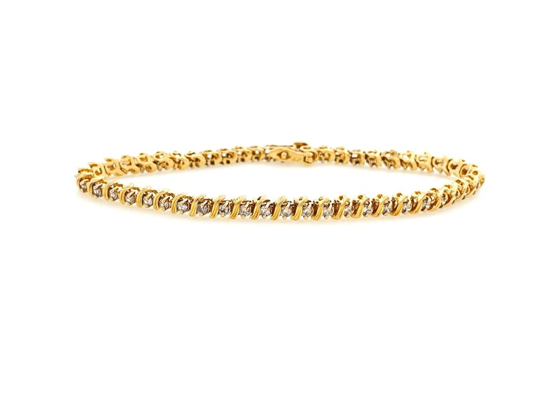 14K YELLOW GOLD 1.50CTTW DIAMOND TENNIS S LINK BRACELET