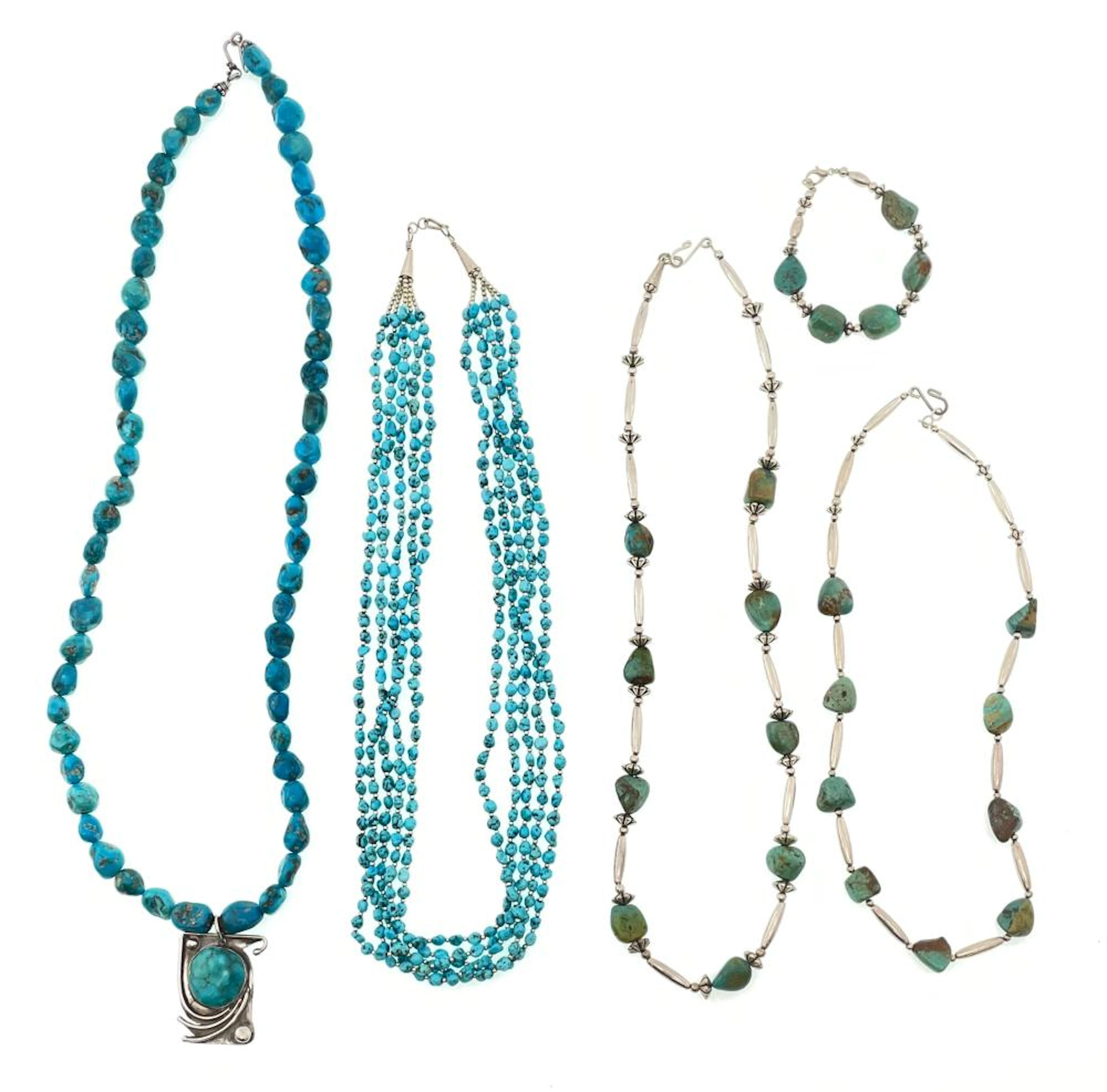 LOT OF 5 ASSORTED SOUTHWESTERN STERLING SILVER & NICKEL SILVER TURQUOISE