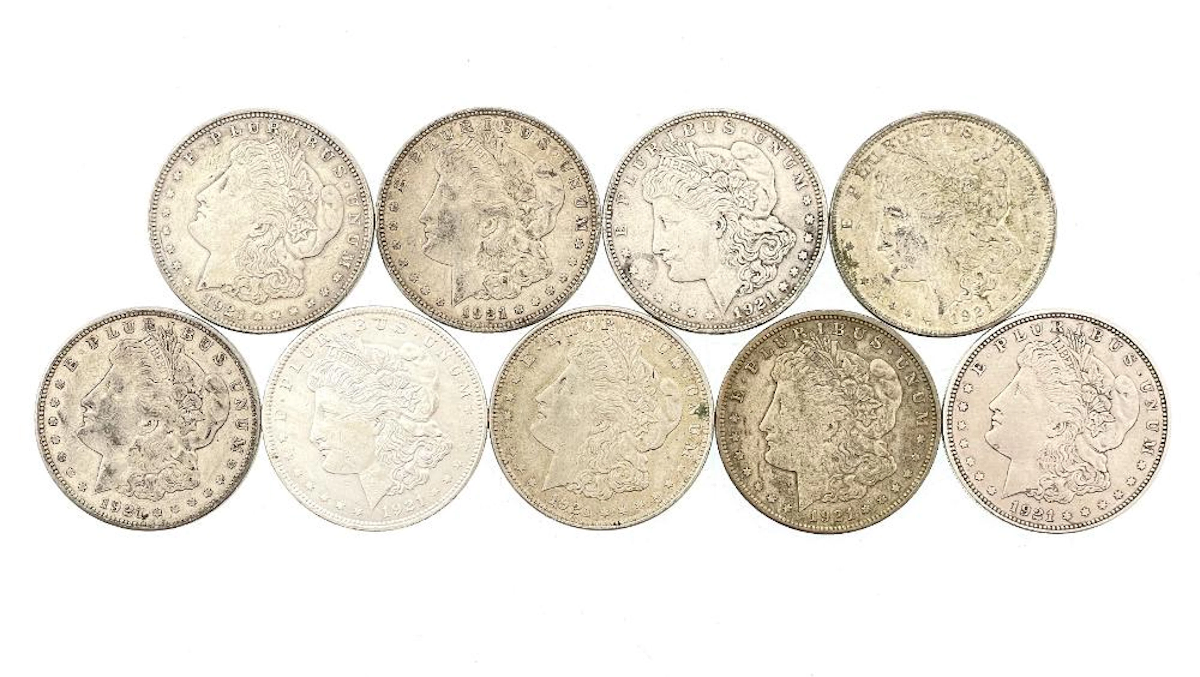 LOT OF 9 1921 MORGAN SILVER DOLLARS
