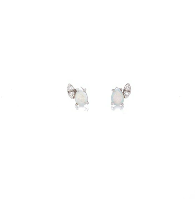 14K WHITE GOLD .38CTTW OPAL & DIAMOND EARRINGS