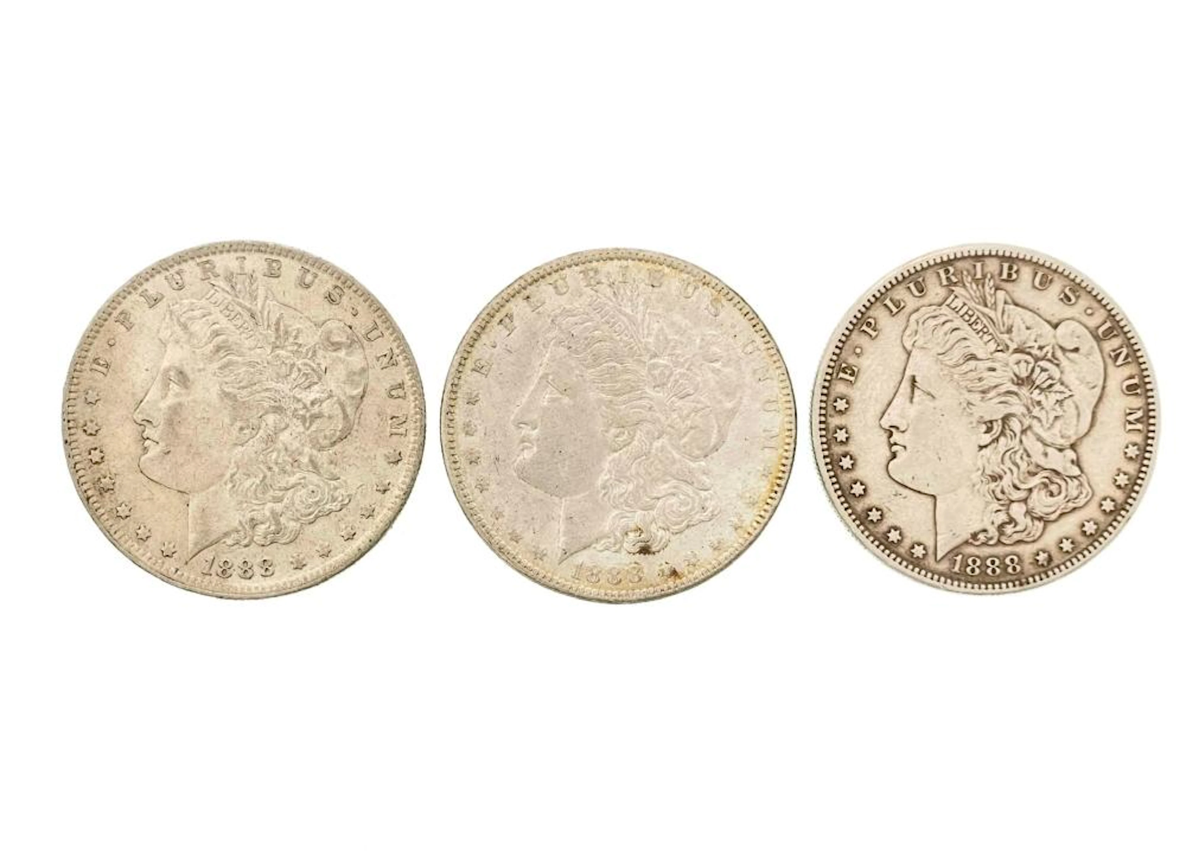 LOT OF 3 1888-P-O-S MORGAN SILVER DOLLARS