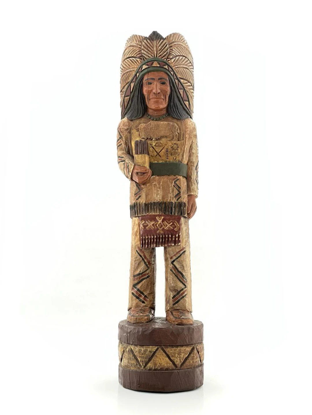 4FT JOHN GALLAGHER HAND CARVED WOOD CIGAR STORE INDIAN