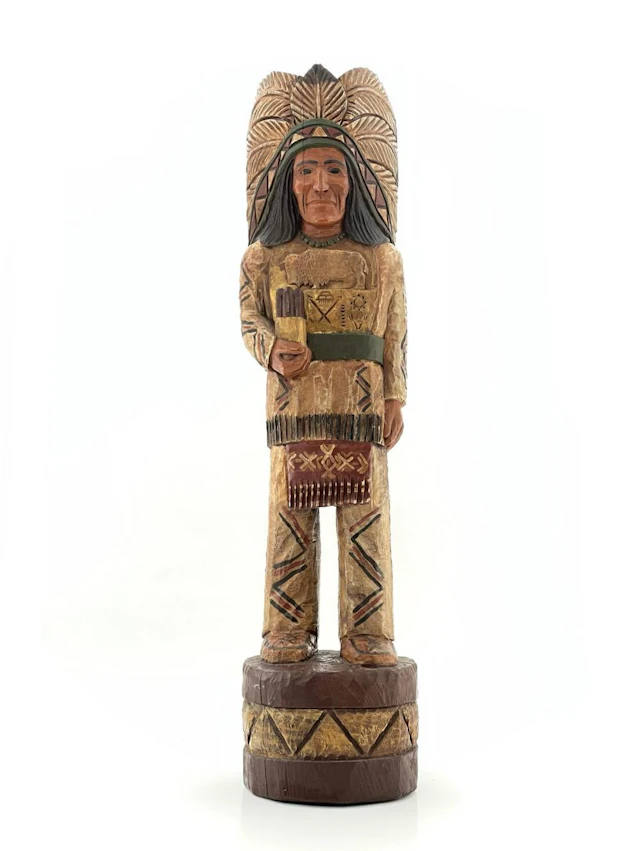 4FT JOHN GALLAGHER HAND CARVED WOOD CIGAR STORE INDIAN