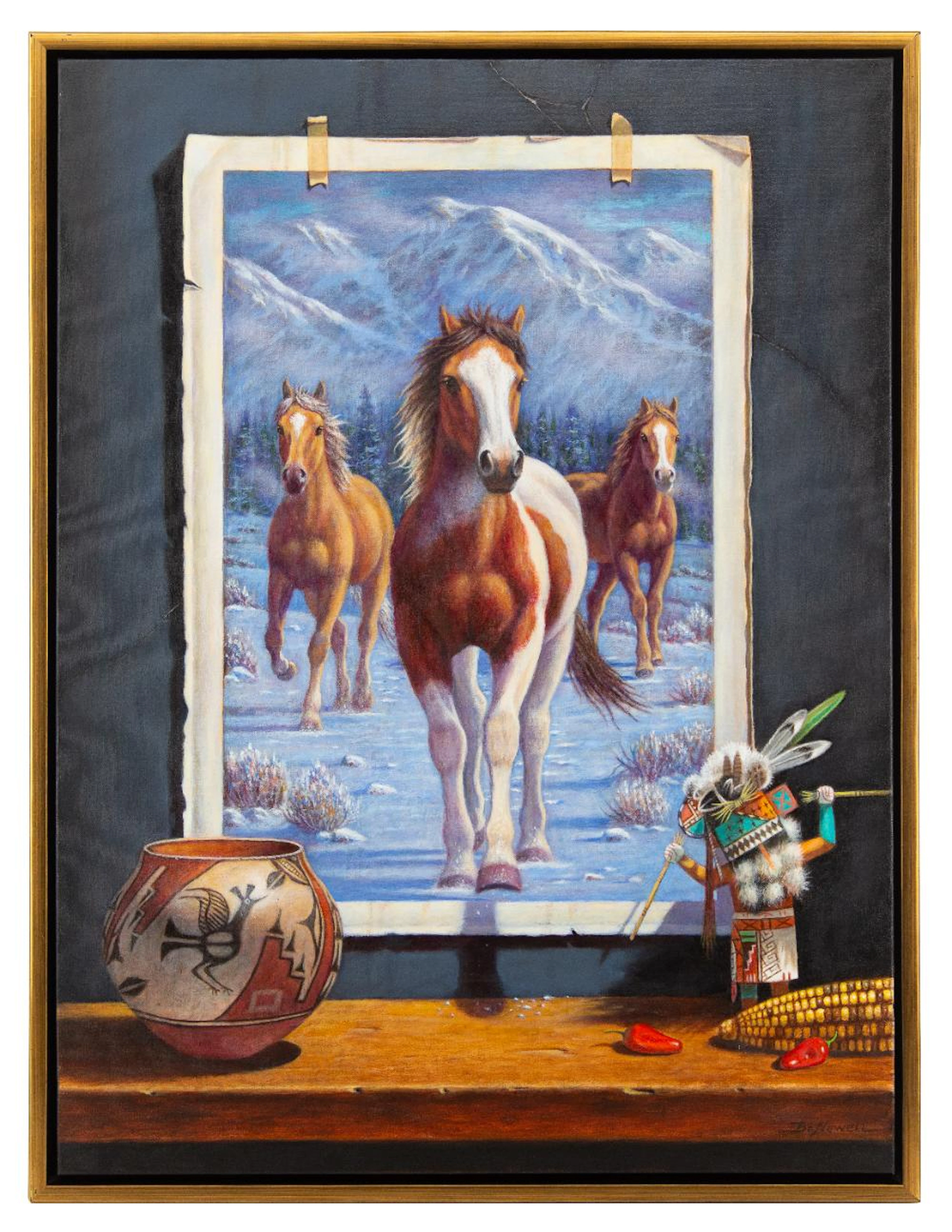 BO NEWELL "STEPPING OUTSIDE THE PROVERBIAL BOX" OIL ON CANVAS