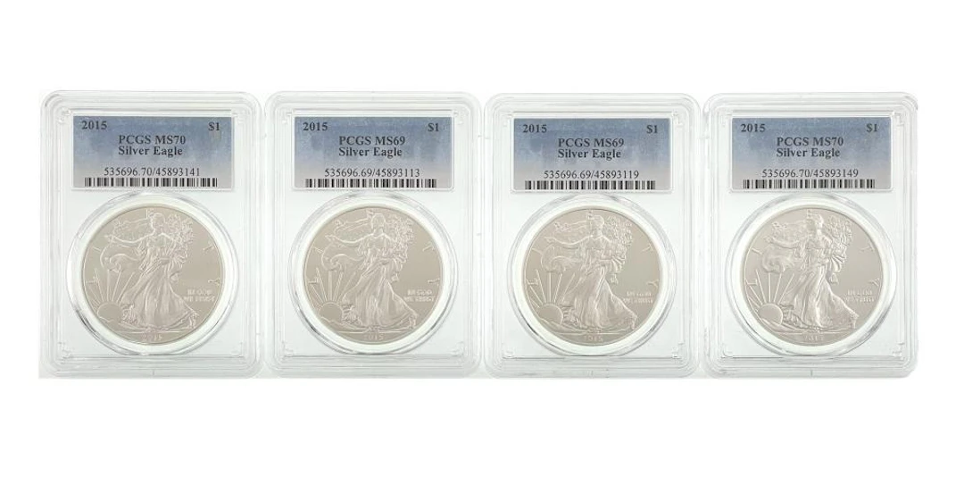 LOT OF 4 2015 PCGS MS69 & MS70 GRADED AMERICAN SILVER EAGLES