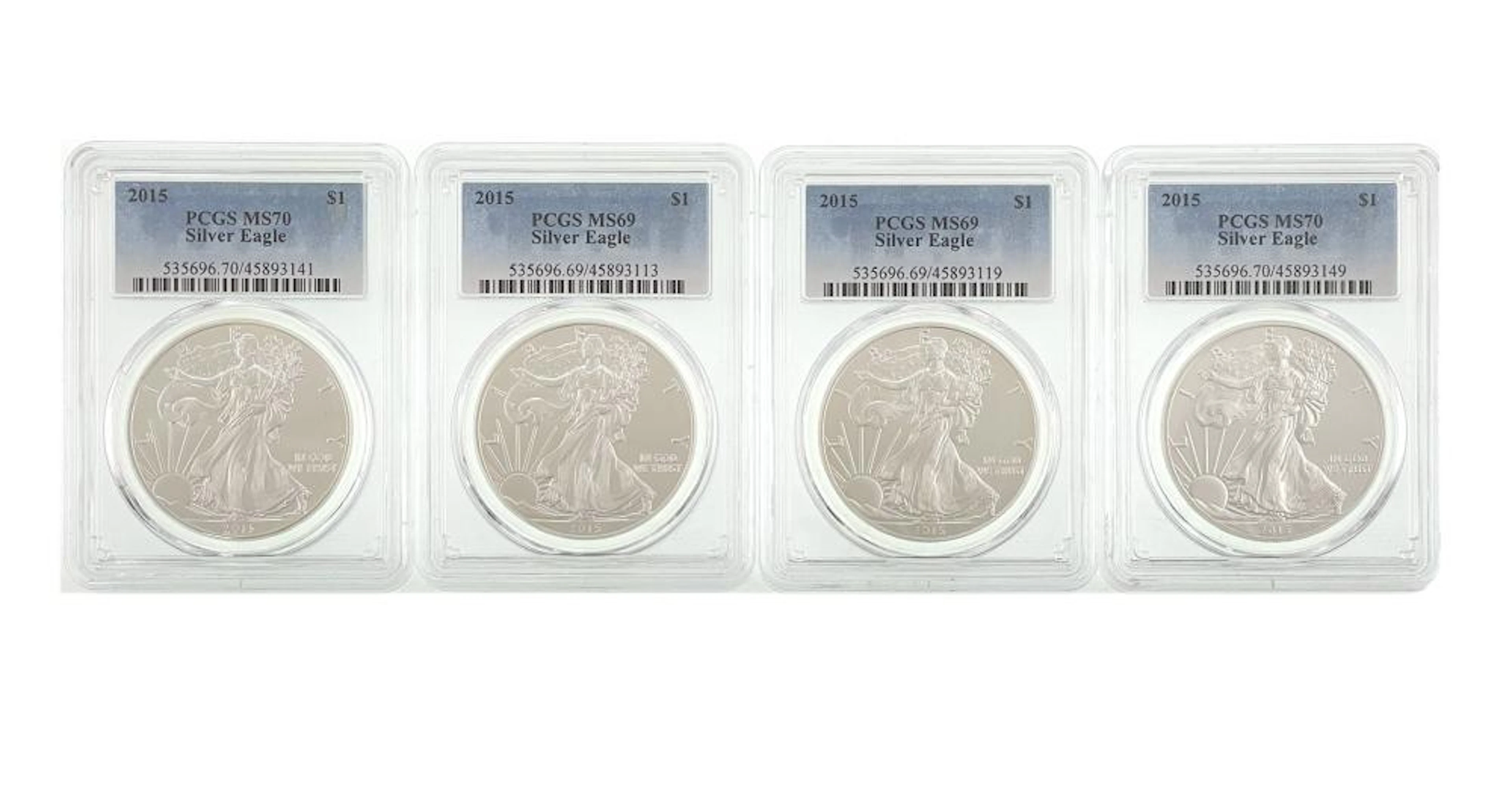 LOT OF 4 2015 PCGS MS69 & MS70 GRADED AMERICAN SILVER EAGLES