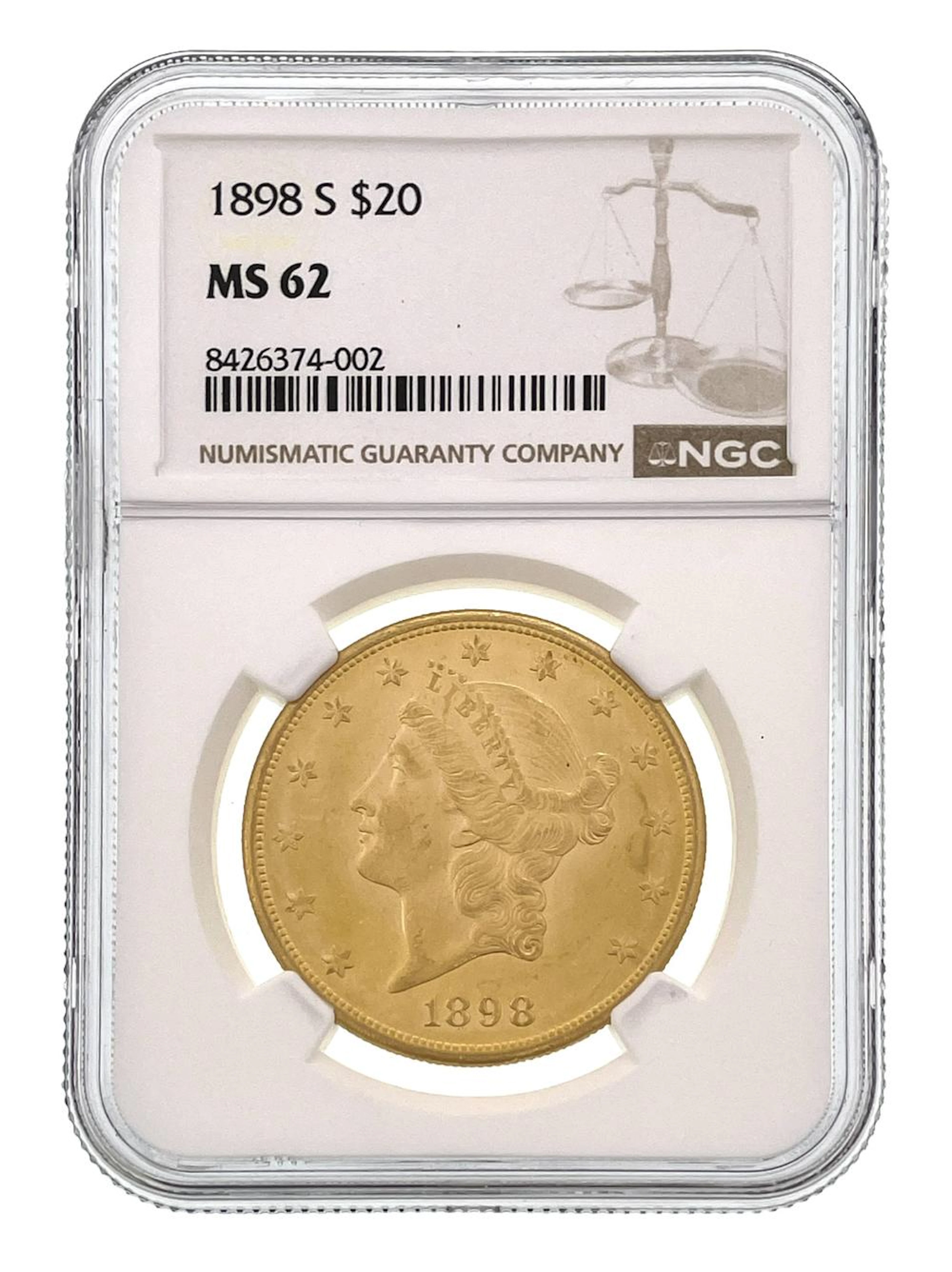 1898-S $20 LIBERTY HEAD GOLD DOUBLE EAGLE NGC MS62