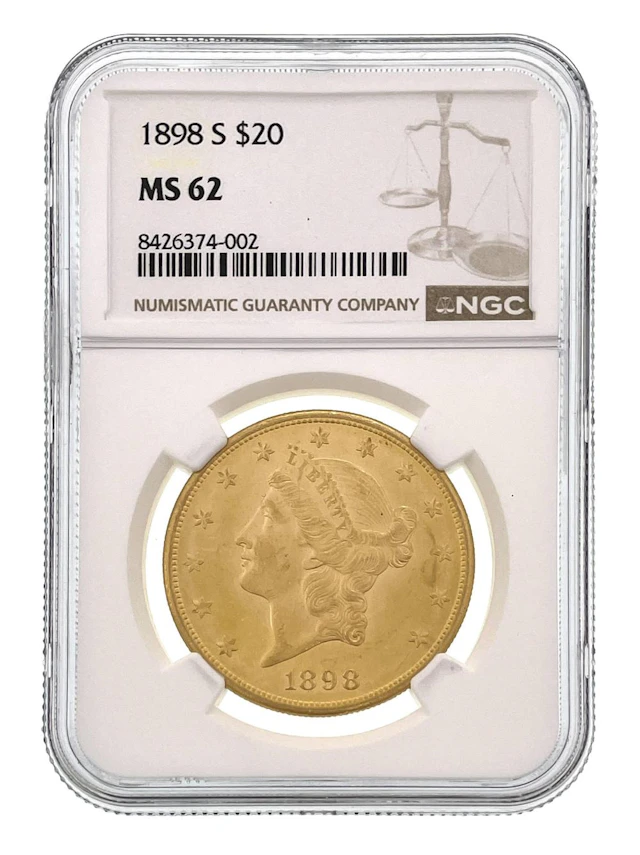 1898-S $20 LIBERTY HEAD GOLD DOUBLE EAGLE NGC MS62