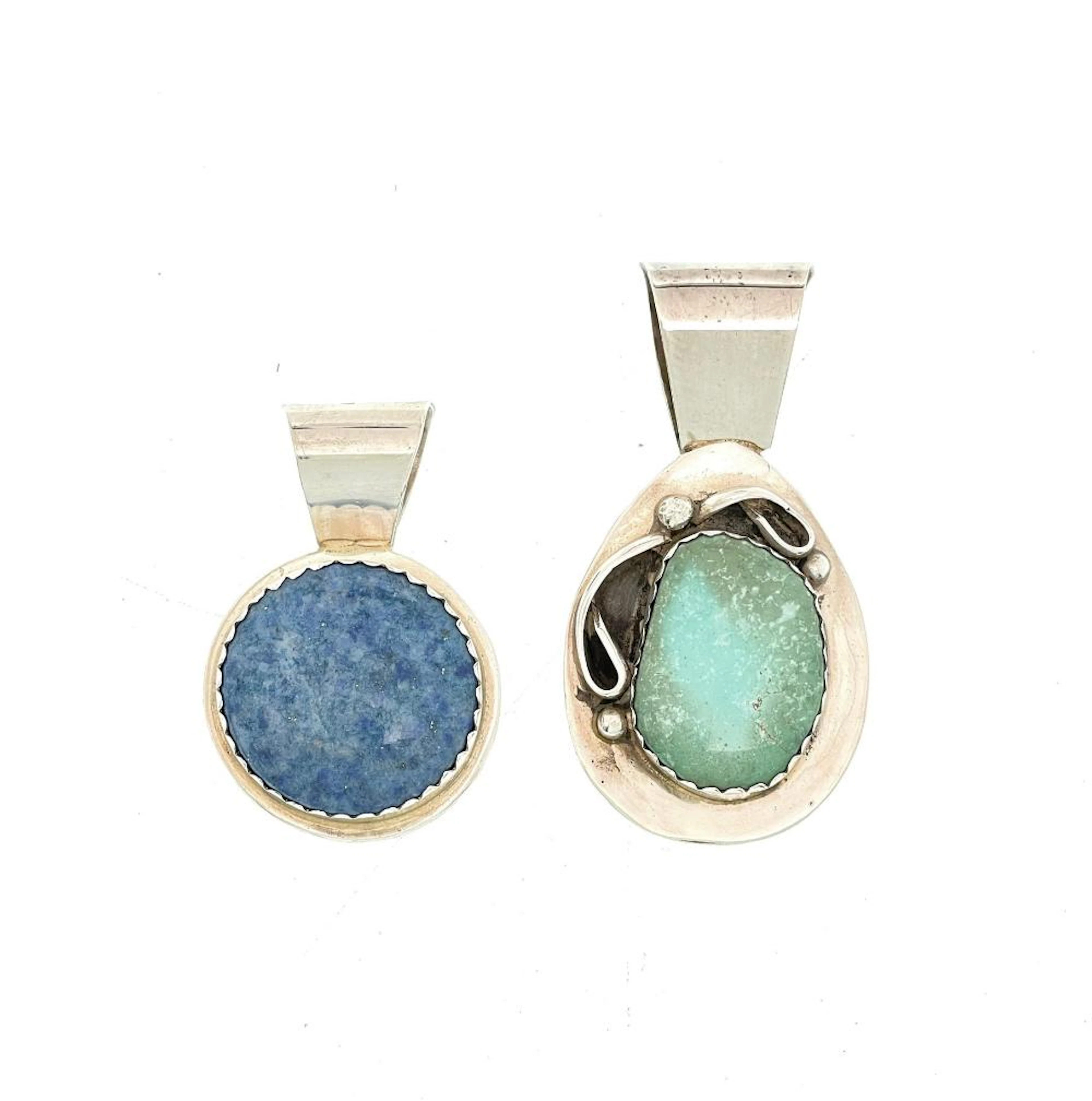 LOT OF 2 JERRY & WILMA BEGAY NAVAJO STERLING SILVER TURQUOISE STORYTELLER