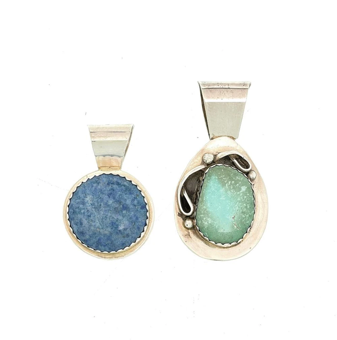 LOT OF 2 JERRY & WILMA BEGAY NAVAJO STERLING SILVER TURQUOISE STORYTELLER