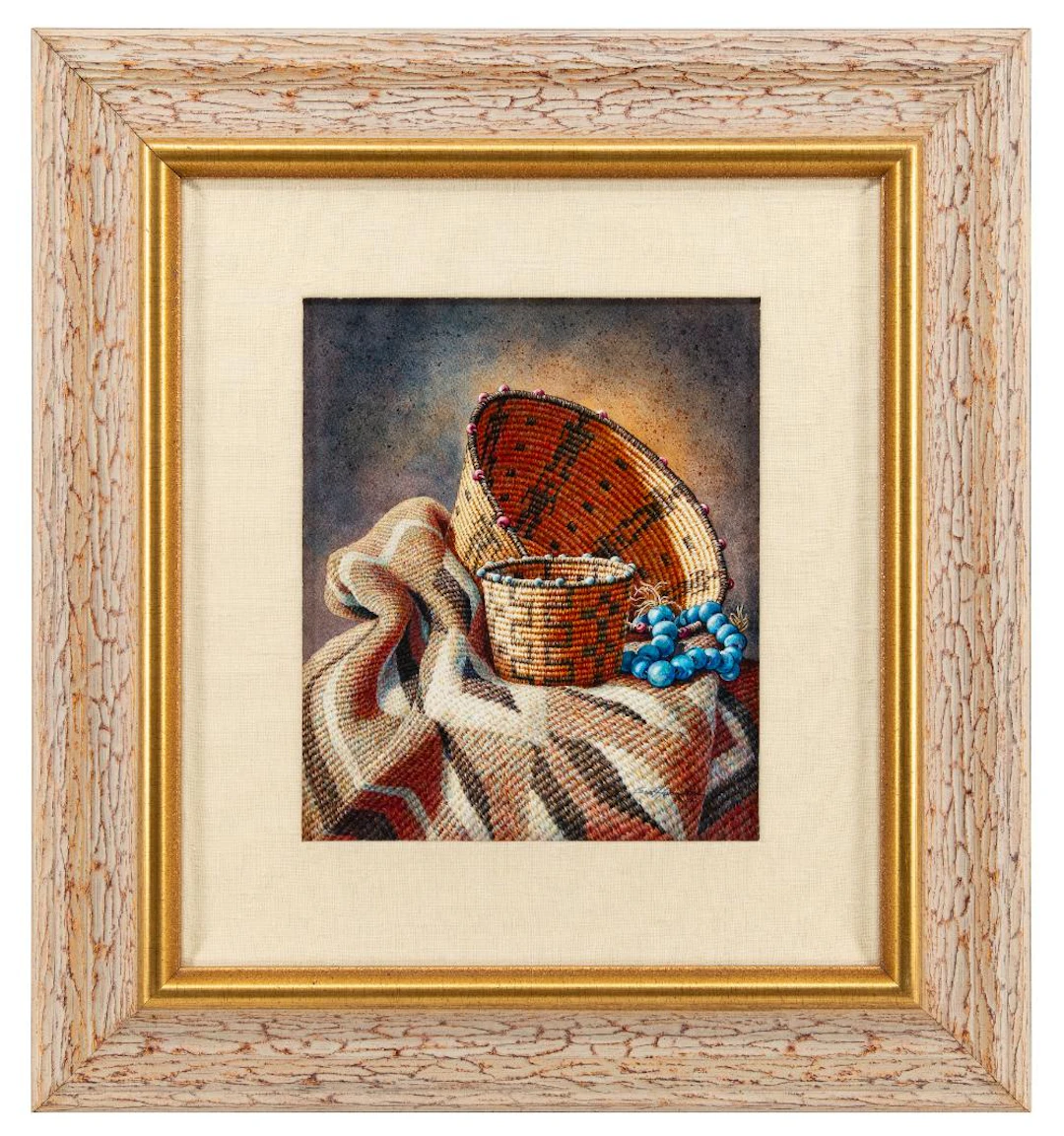 CAROL HAMILTON "PIMA PICTORIAL & BEADS" WATERCOLOR ON BOARD