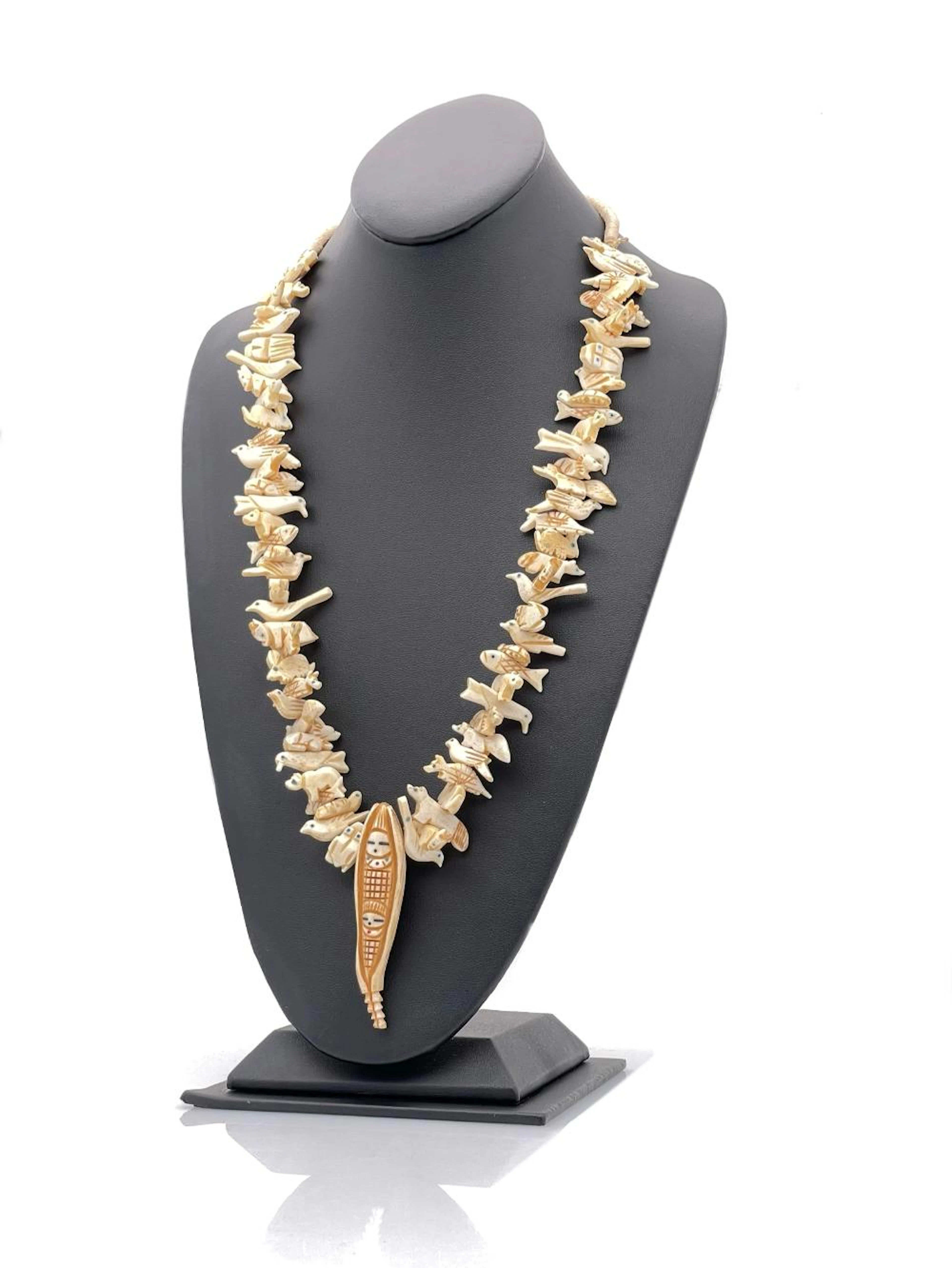 ZUNI BONE CORN MAIDEN FETISH NECKLACE WITH SQUAW WRAP