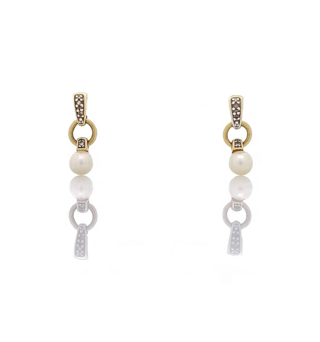 14K YELLOW GOLD PEARL & DIAMOND EARRINGS