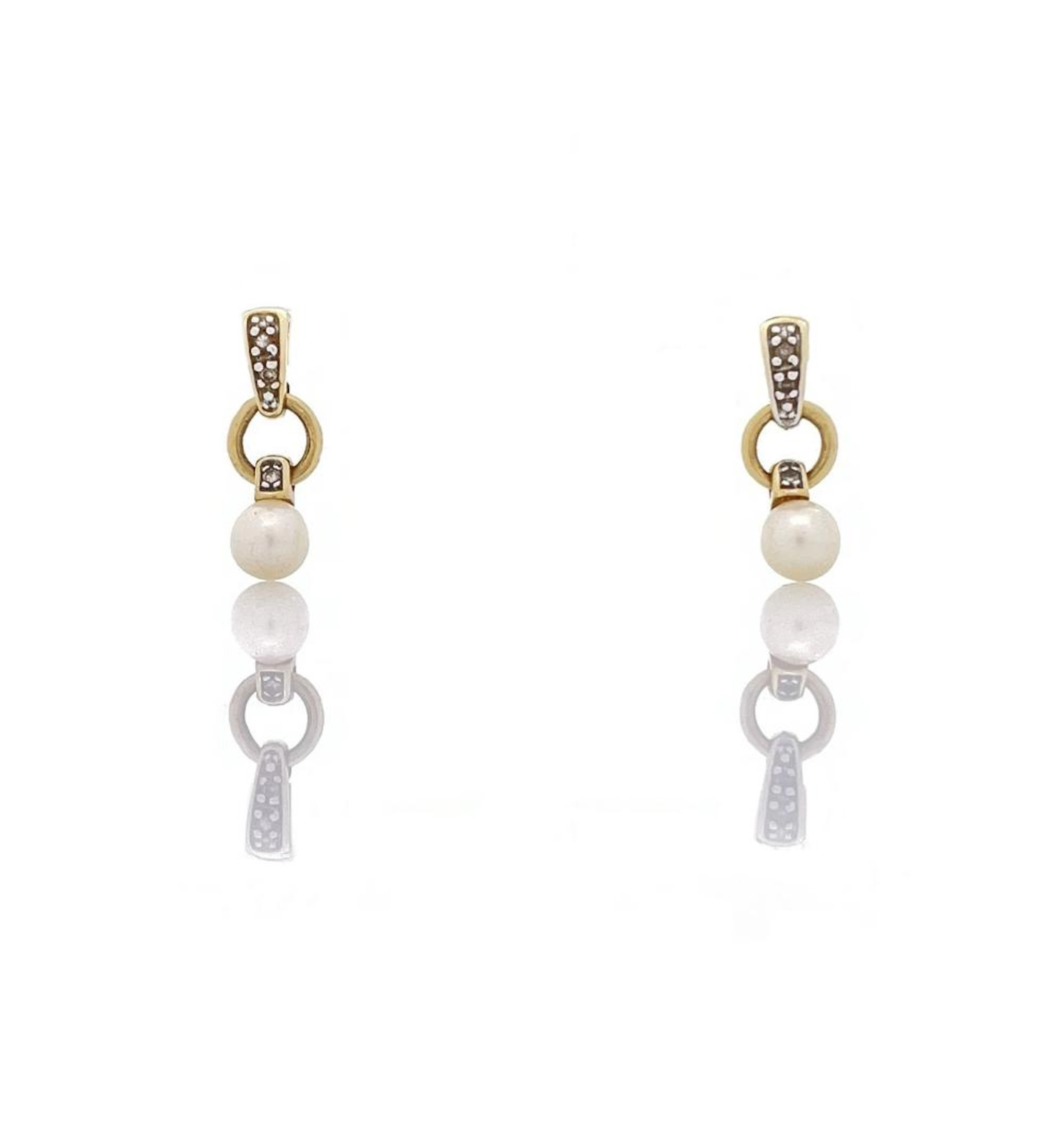14K YELLOW GOLD PEARL & DIAMOND EARRINGS