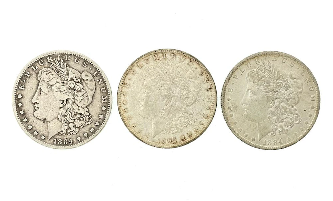 LOT OF 3 1884-P-O-S MORGAN SILVER DOLLARS