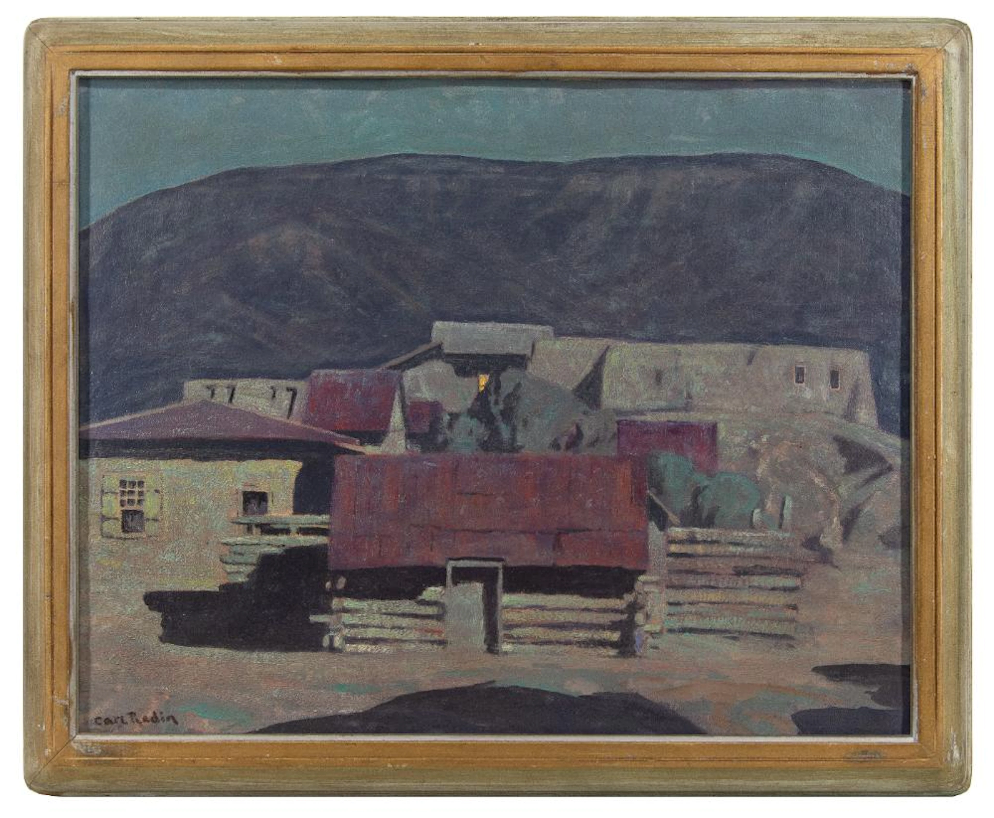 CARL REDIN "CARNUEL VILLAGE, TIJERAS CANYON" OIL ON CANVAS