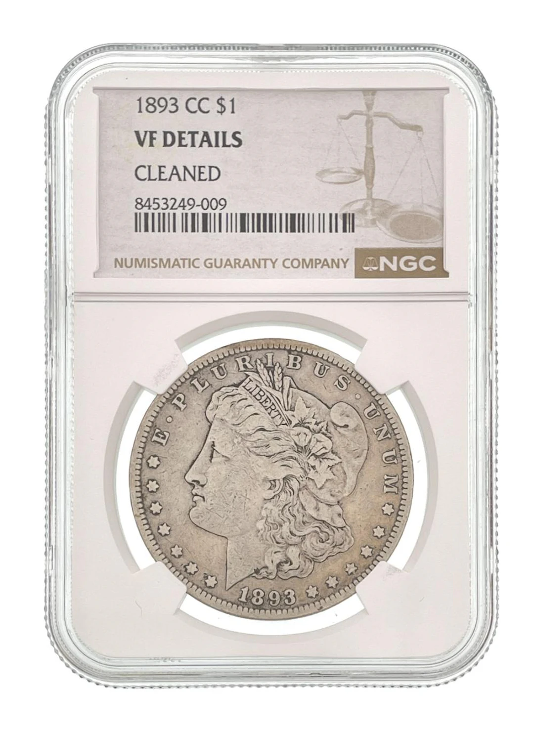 1893-CC MORGAN SILVER DOLLAR NGC VF DETAILS