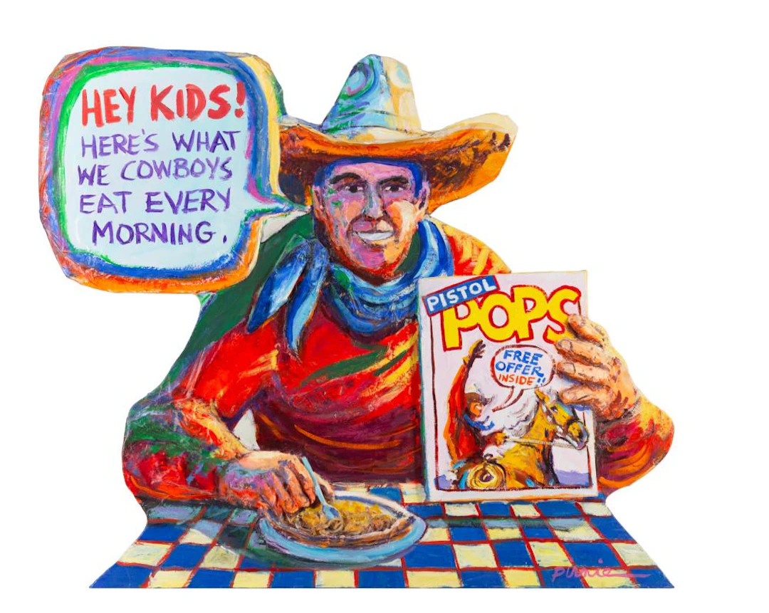 LARRY PIRNIE "MORNING CHOW" 3-DIMENSIONAL MIXED MEDIA ON PANEL