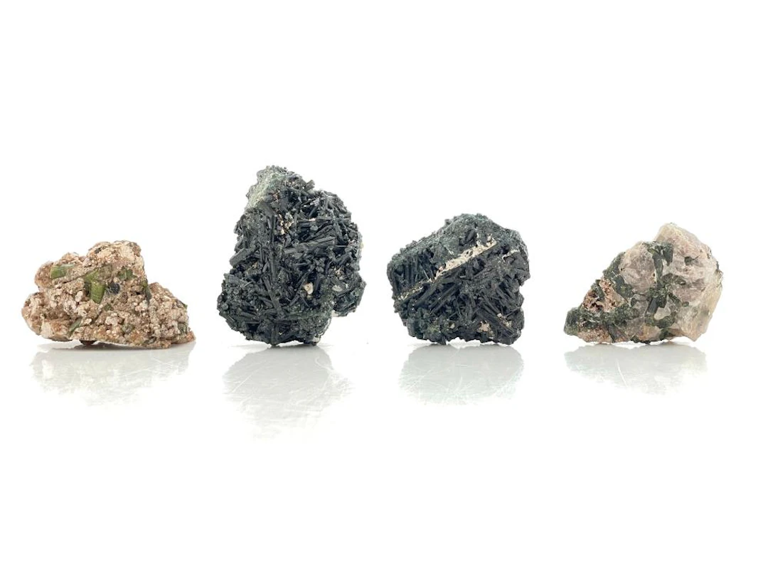 LOT OF 4 TOURMALINE & EPIDOTE SPECIMENS