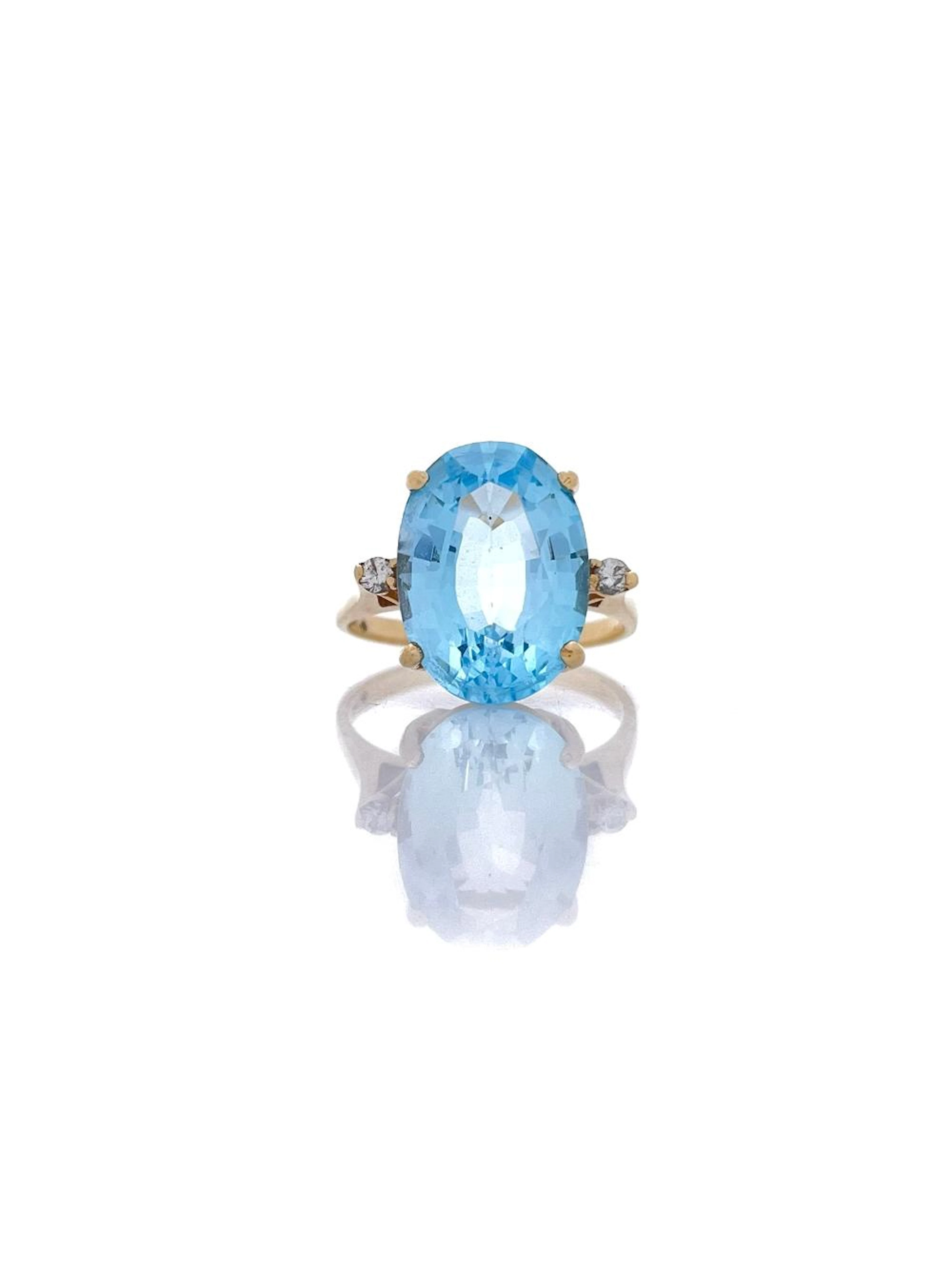 14K YELLOW GOLD 6.68CTTW BLUE TOPAZ & DIAMOND RING