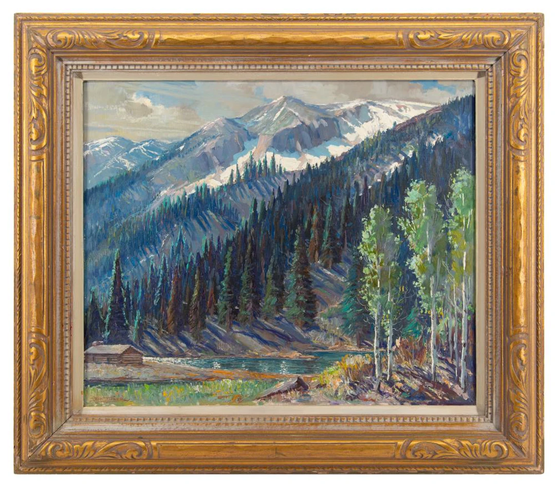 BEN TURNER MOUNTAIN LANDSCAPE OIL ON BOARD