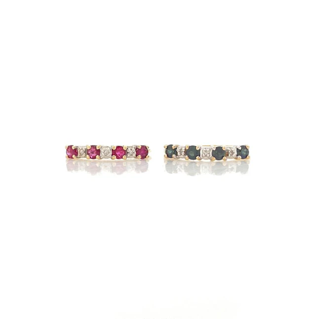 LOT OF 2 10K YELLOW GOLD 1.06CTTW SAPPHIRE, RUBY & DIAMOND STACKABLE RINGS