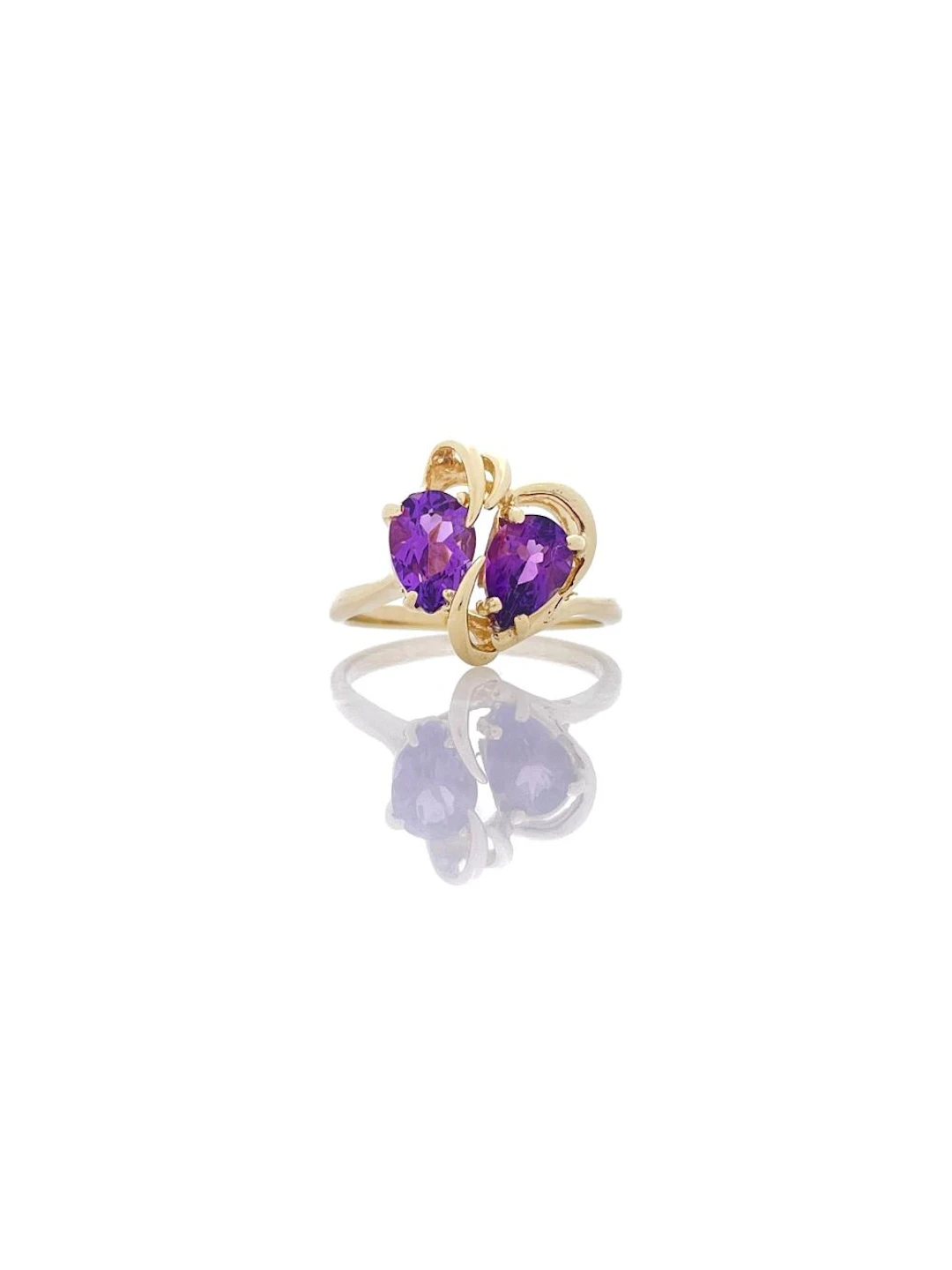 14K YELLOW GOLD DOUBLE AMETHYST BYPASS RING