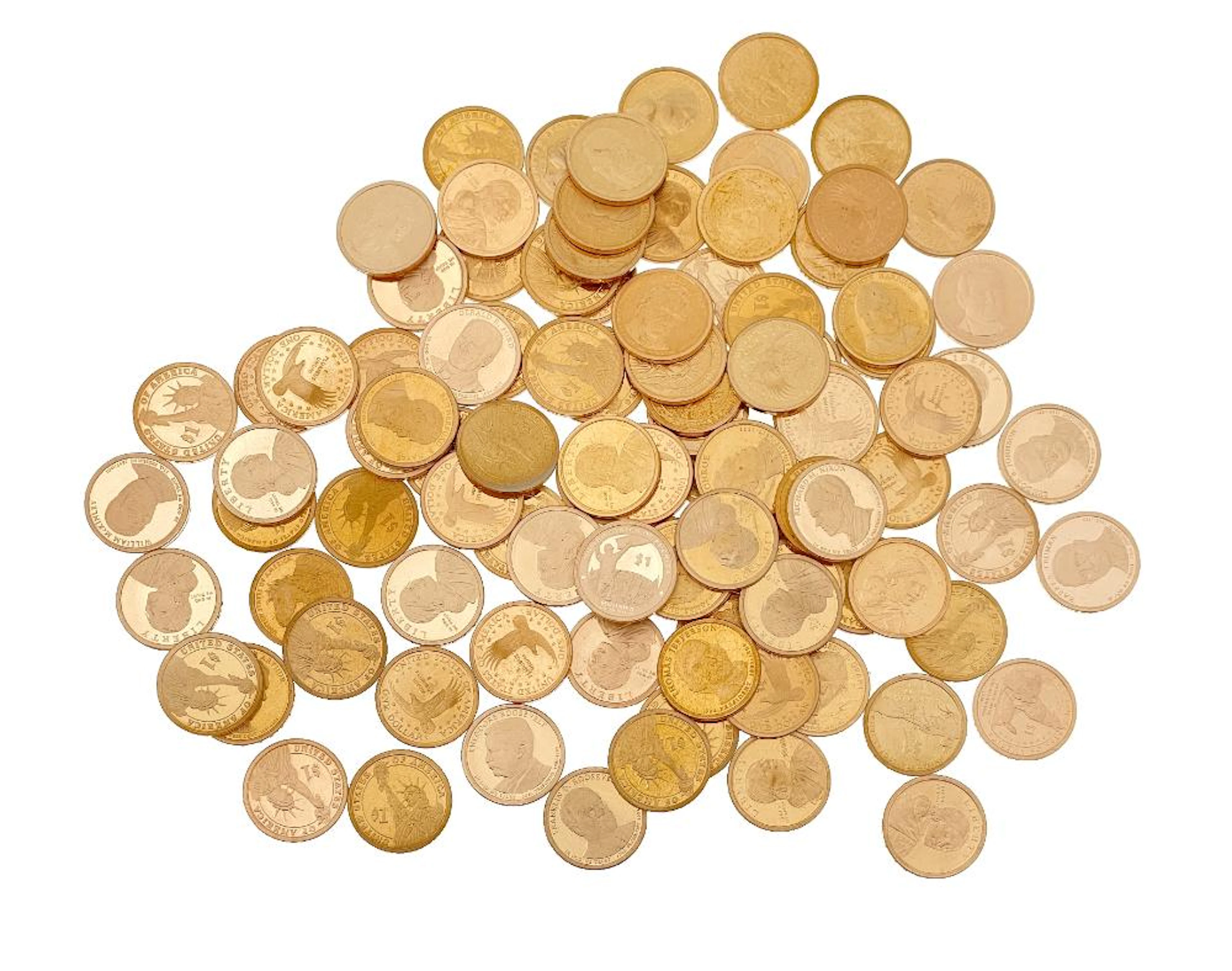 LOT OF 100 ASSORTED PRESIDENTIAL & SACAGAWEA GOLDEN DOLLARS