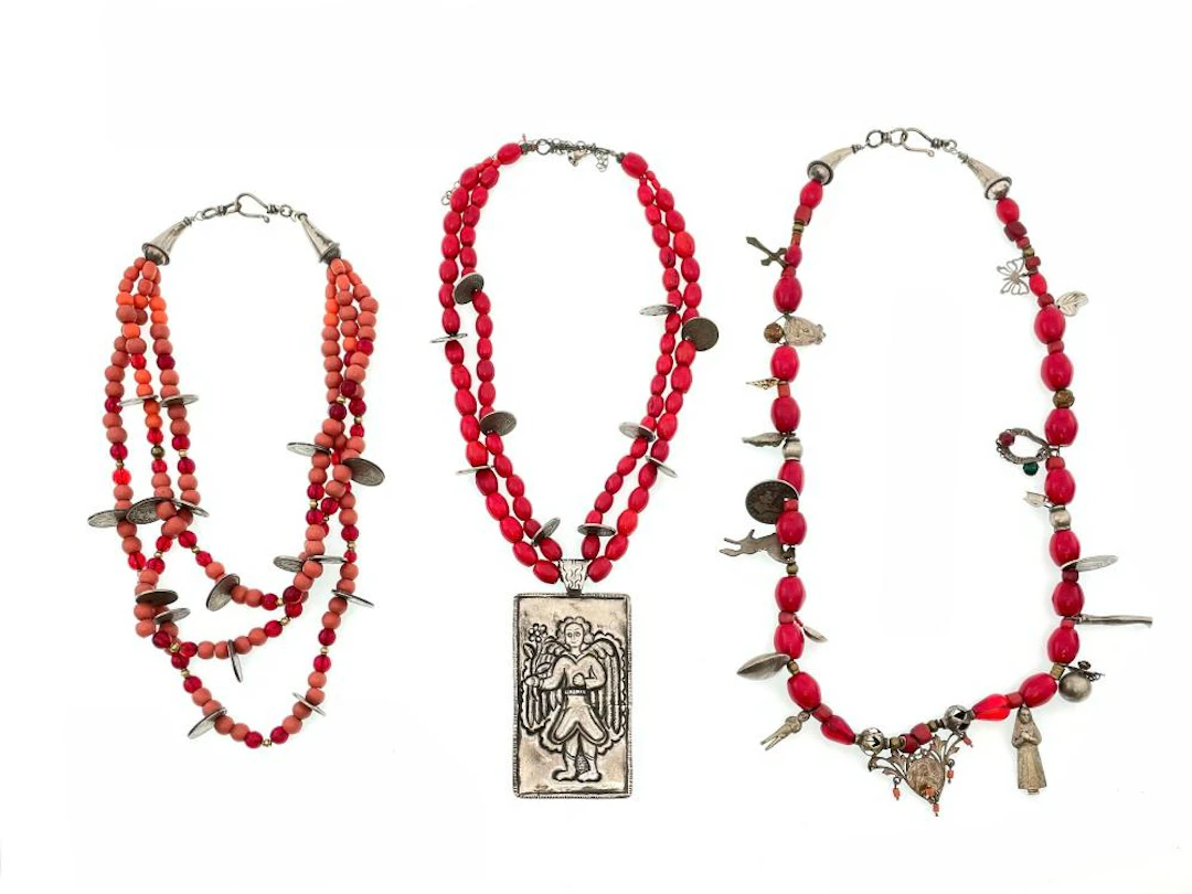 LOT OF 3 ECUADOR CHACHAL CORAL NECKLACES