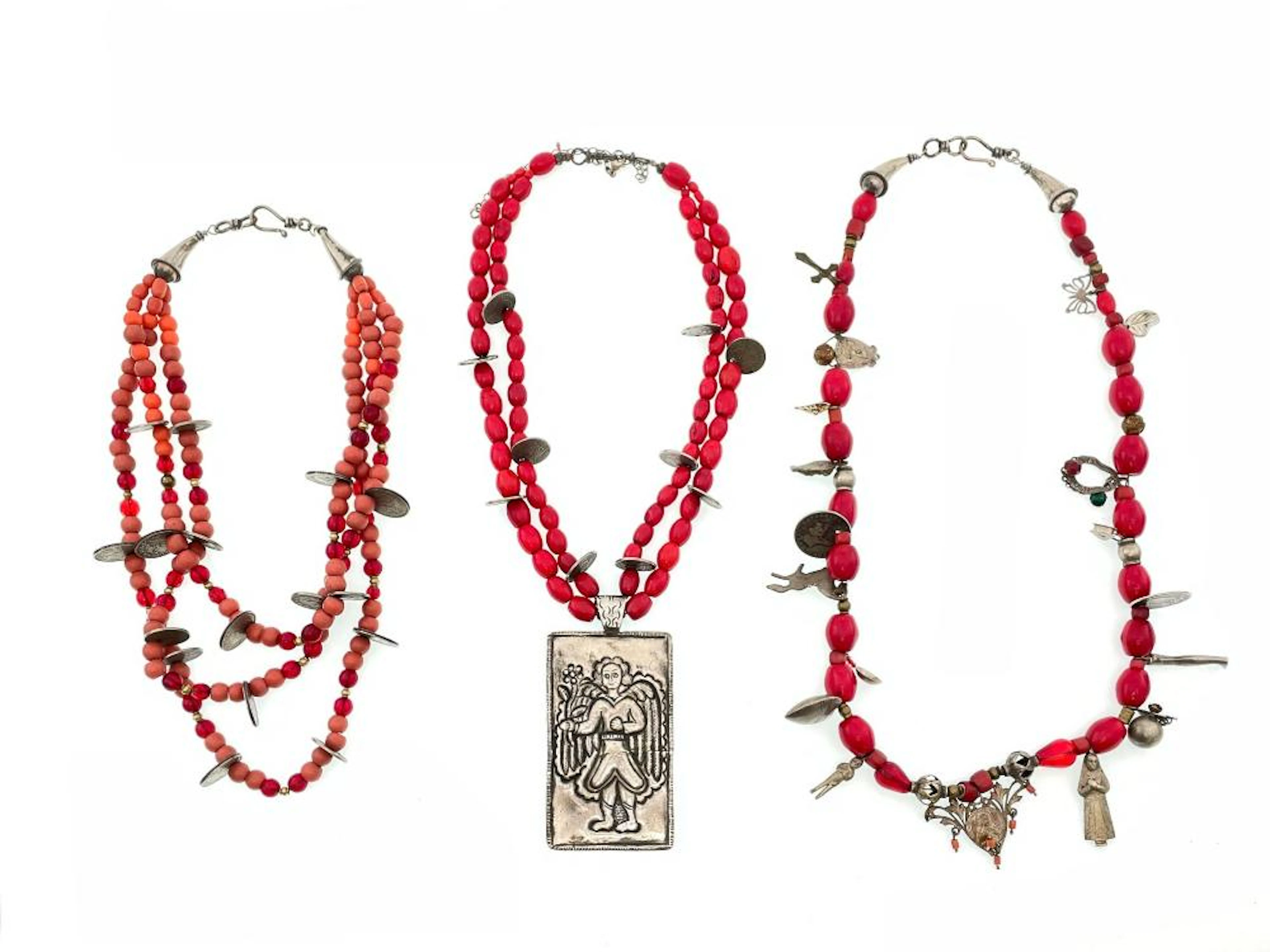 LOT OF 3 ECUADOR CHACHAL CORAL NECKLACES